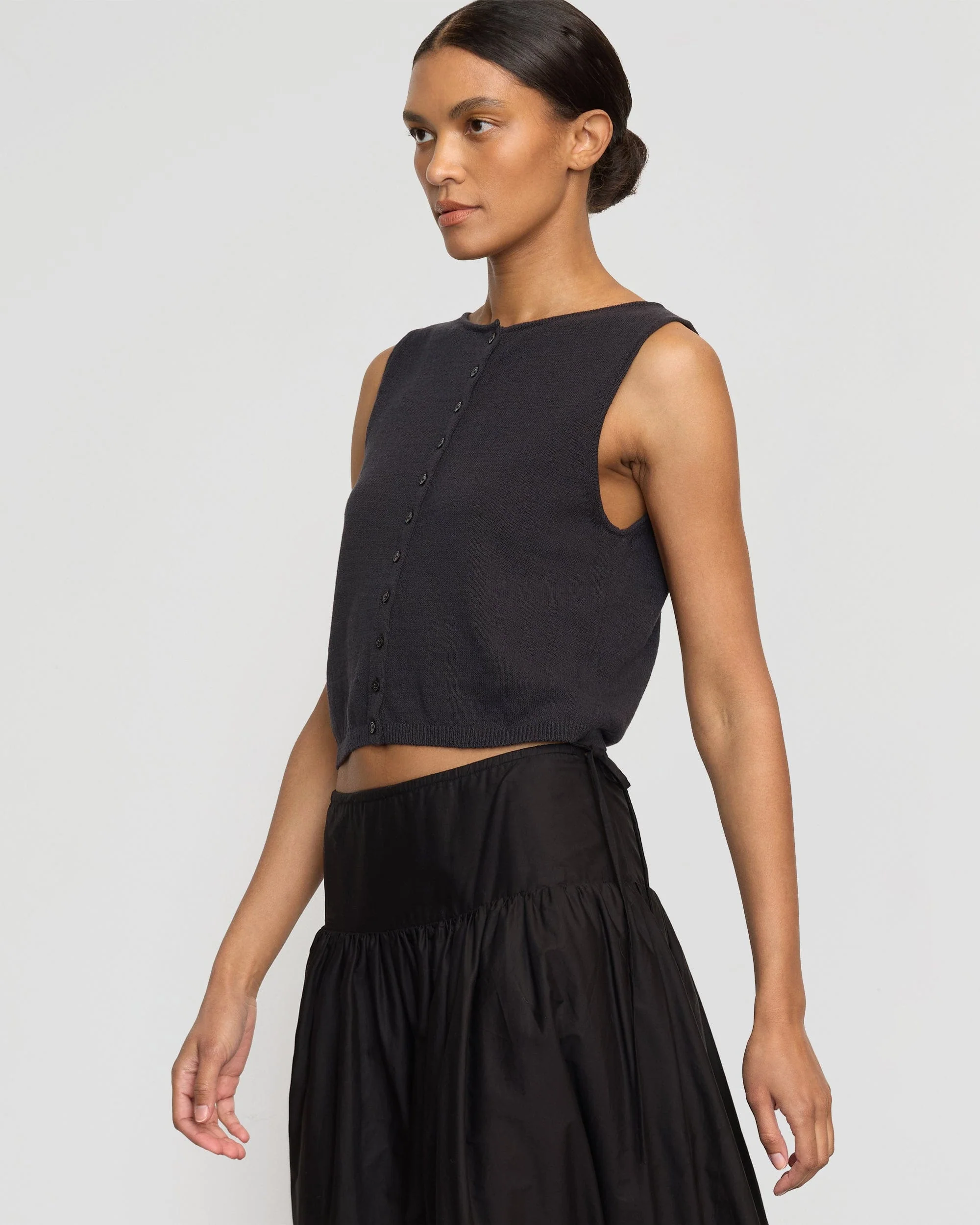 Elith Cotton-Linen Button Knit Vest