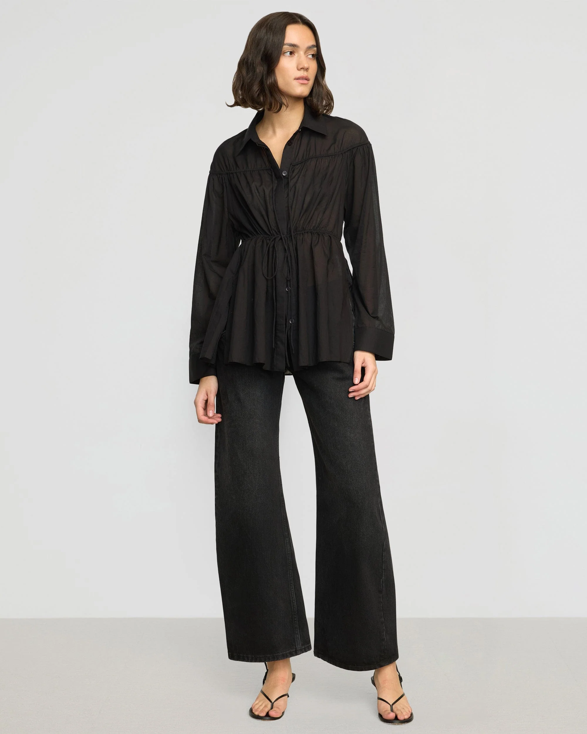 Kia Tie-Front Cotton-Silk Tunic Blouse