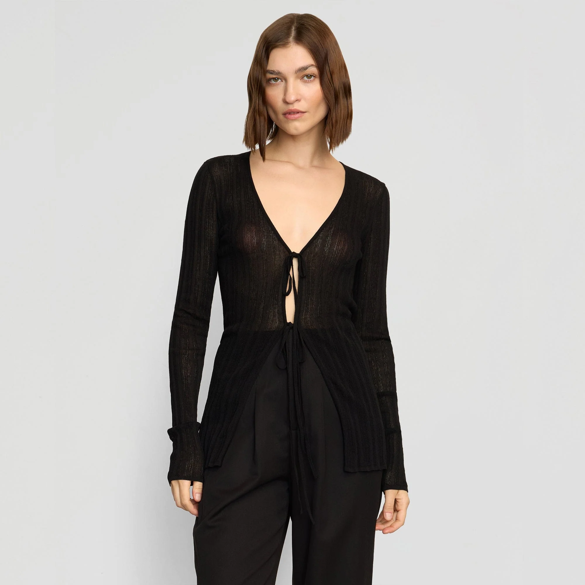Adina Semi-Sheer Tie-Front Top
