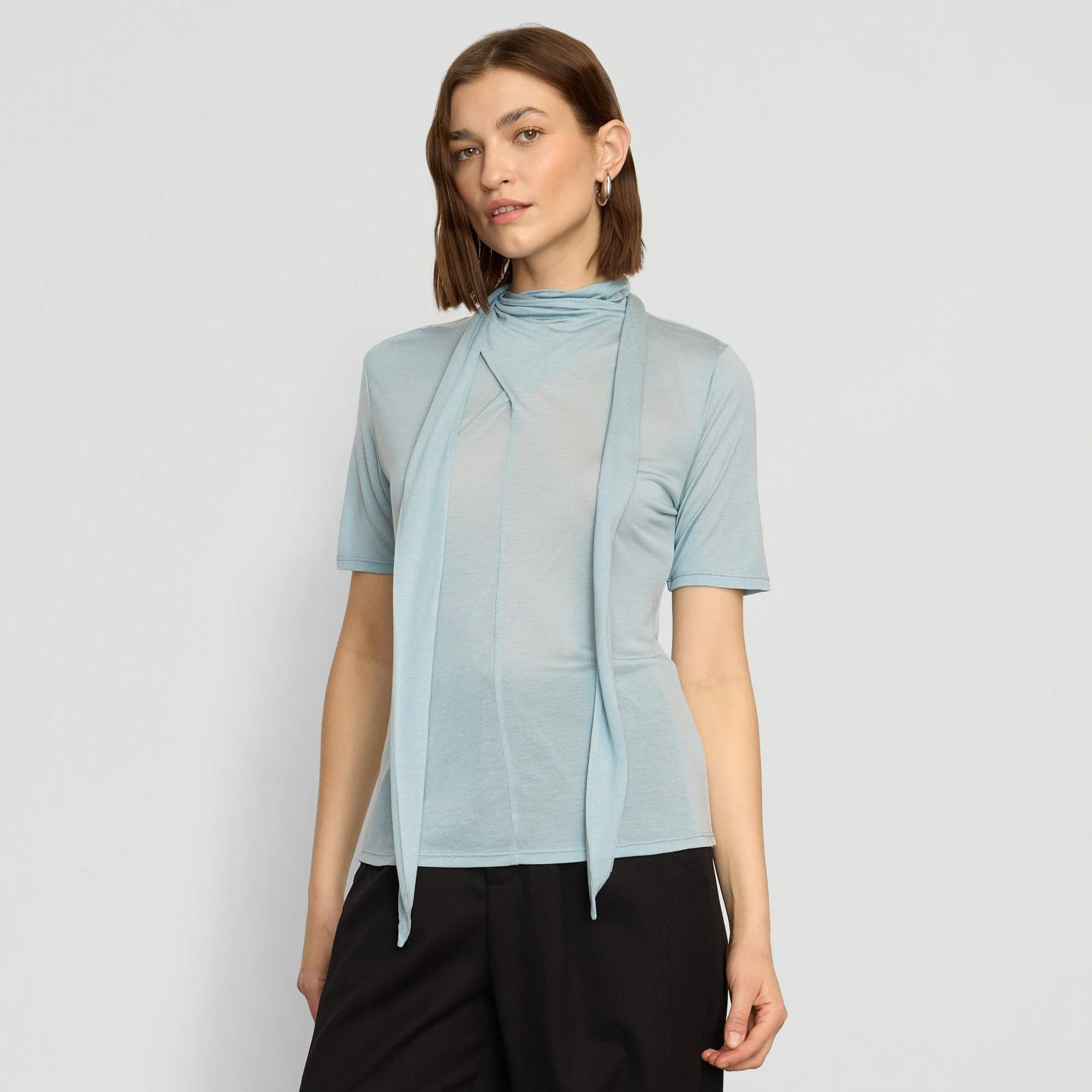 Lucine Scarf-Neck Semi-Sheer Tencel Tee