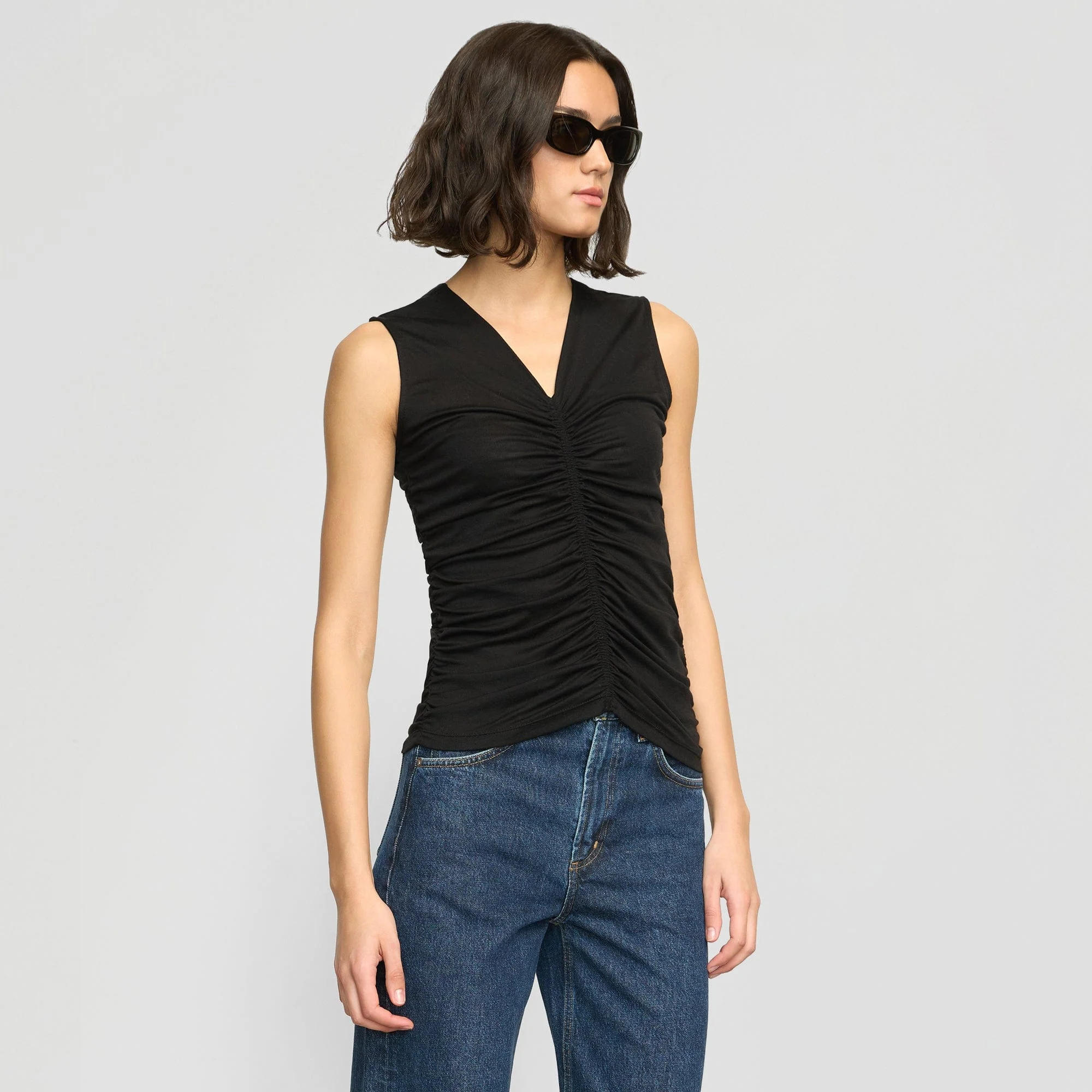 Saleha Ruched-Front Sleeveless Tank