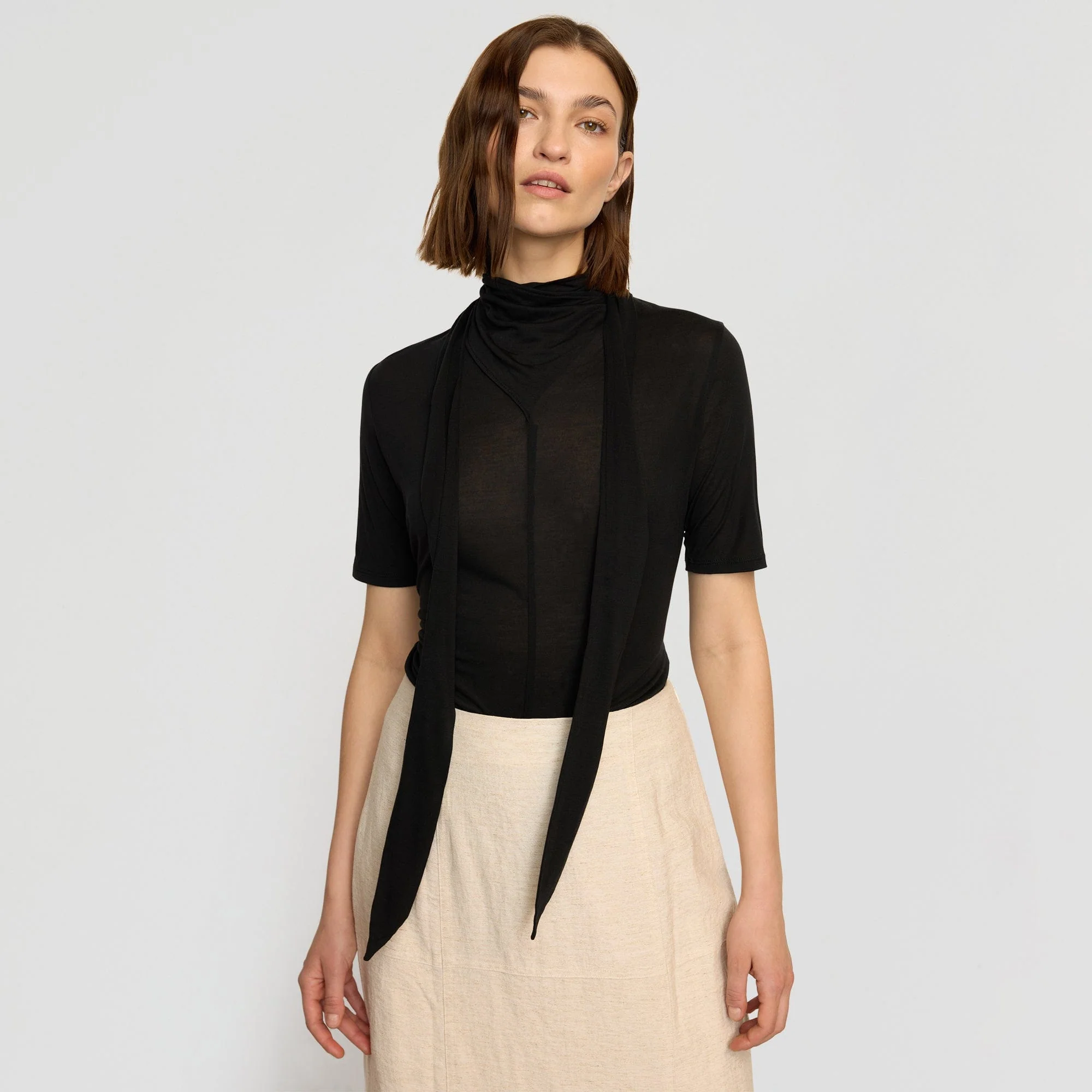 Lucine Scarf-Neck Semi-Sheer Tencel Tee