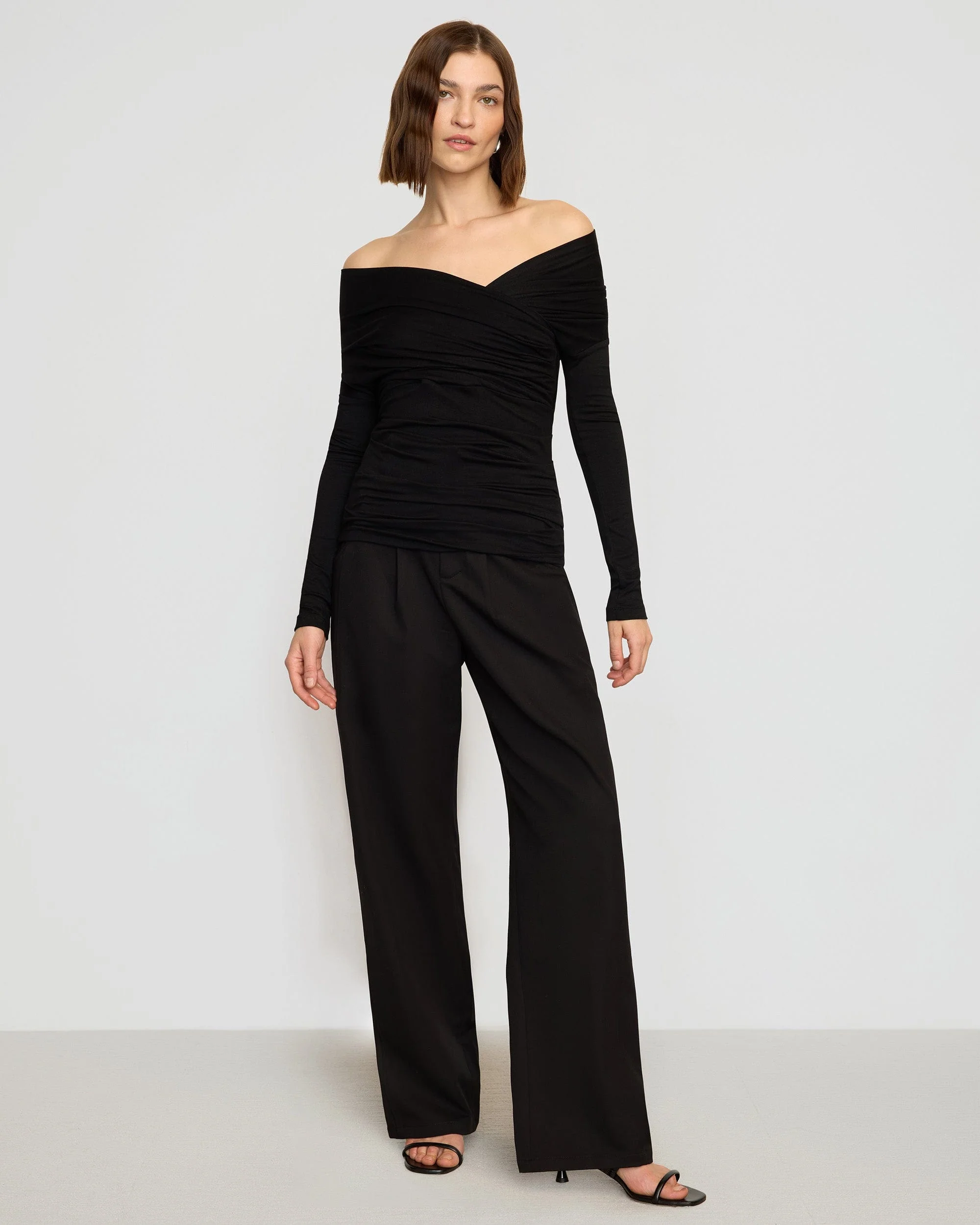 Theresa Ruched Off-Shoulder Long-Sleeve Tee