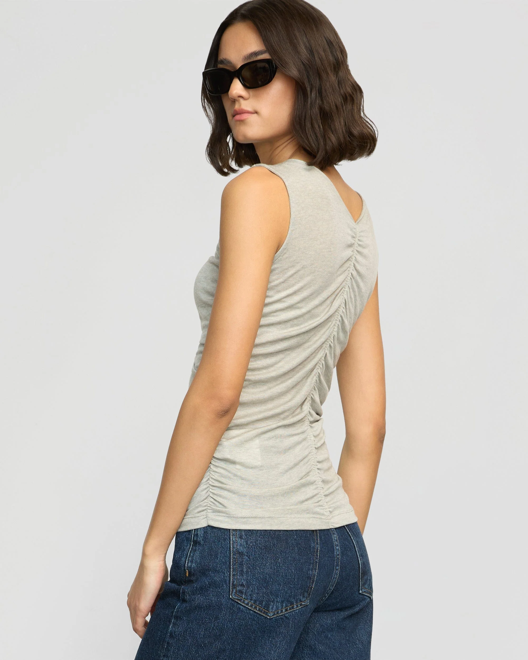 Saleha Ruched-Front Sleeveless Tank