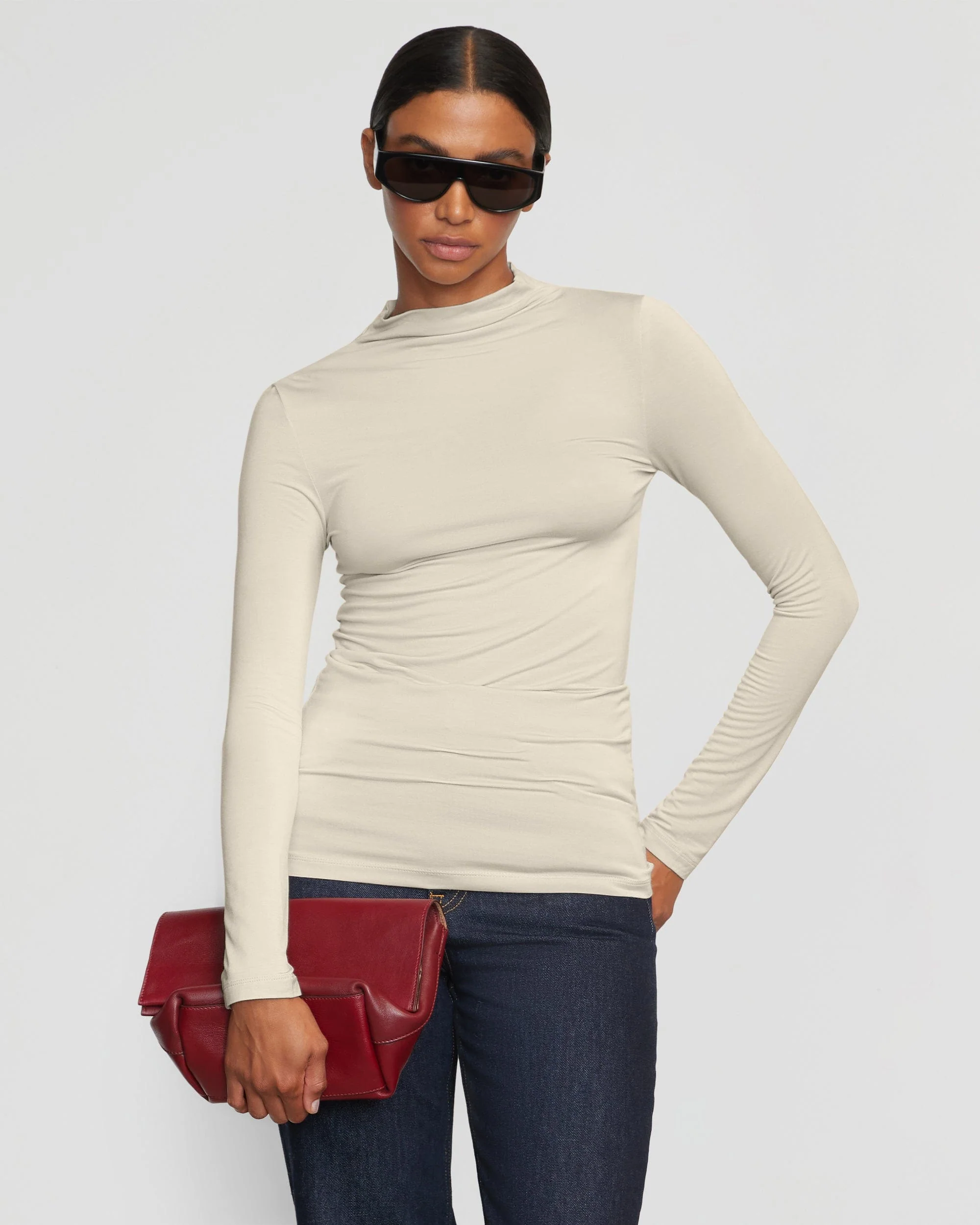 Ava Mock-Neck Long-Sleeve Tee