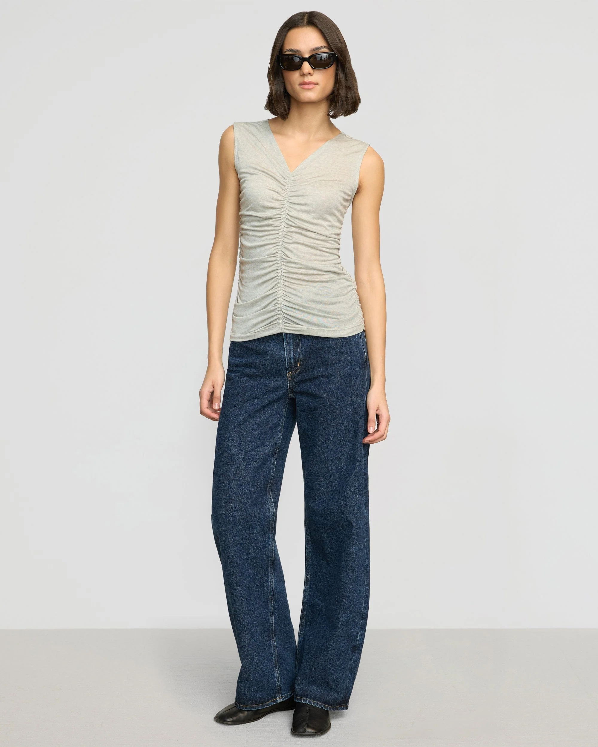 Saleha Ruched-Front Sleeveless Tank