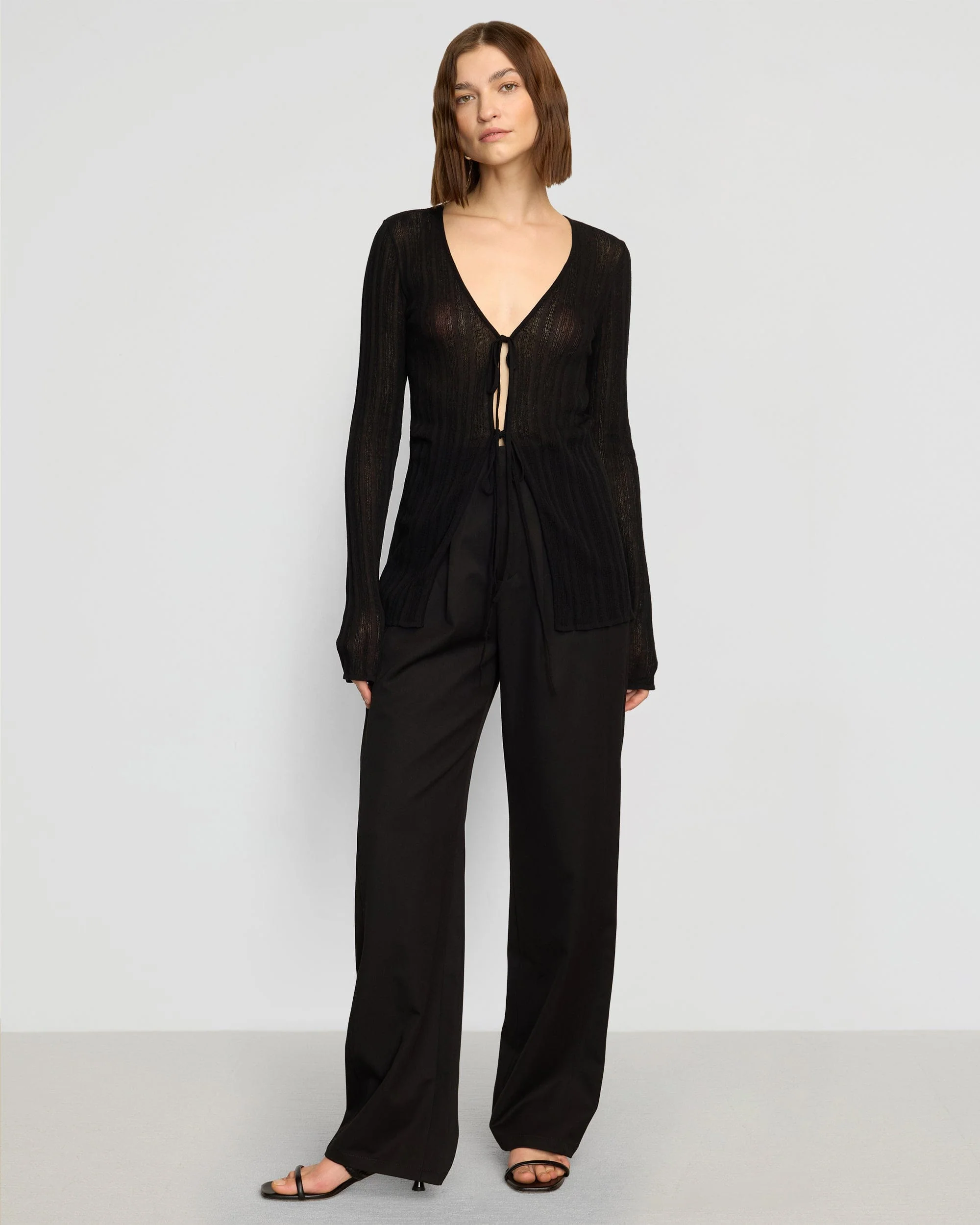 Adina Semi-Sheer Tie-Front Top