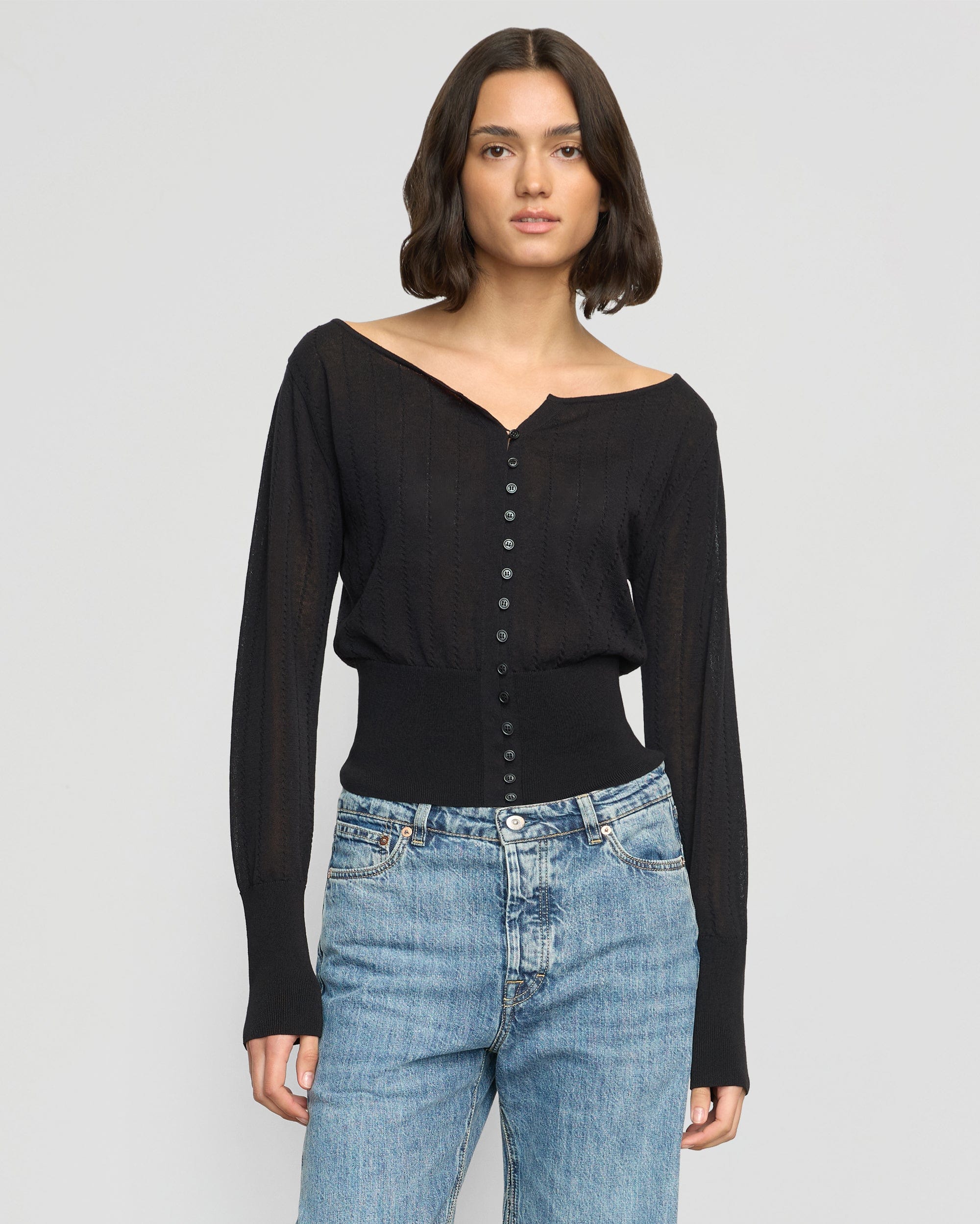 Chava Semi-Sheer Button Knit Top