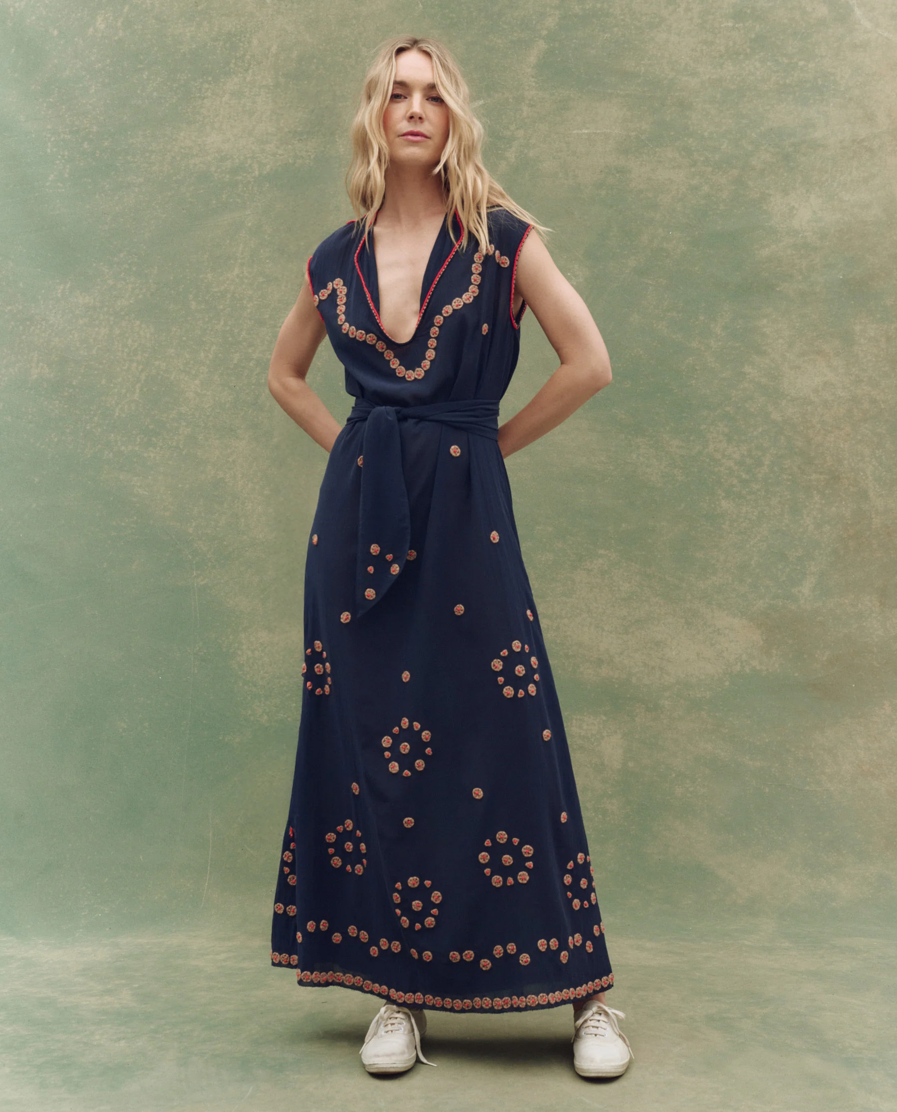 The Beaded Corridor Dress. -- Navy
