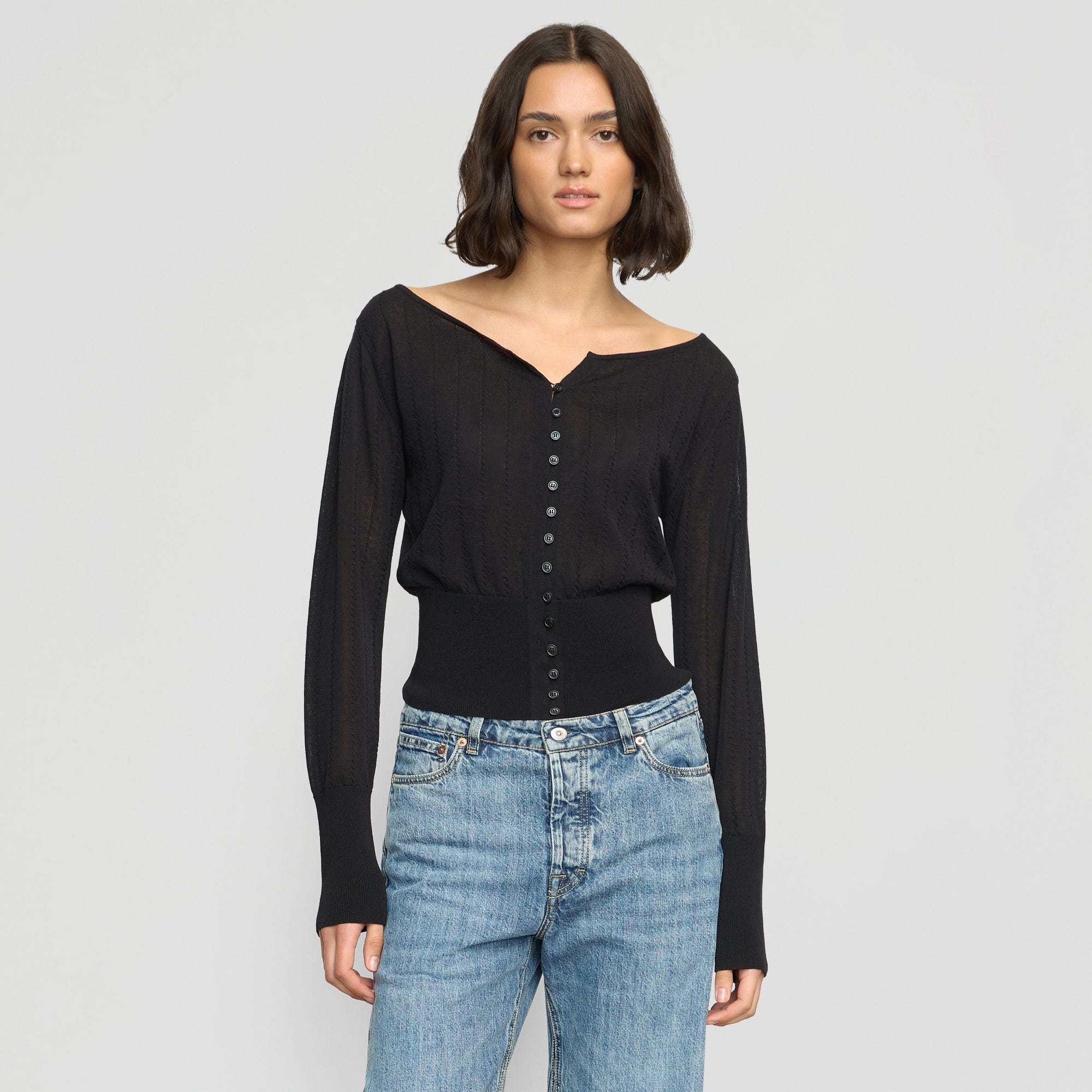 Chava Semi-Sheer Button Knit Top