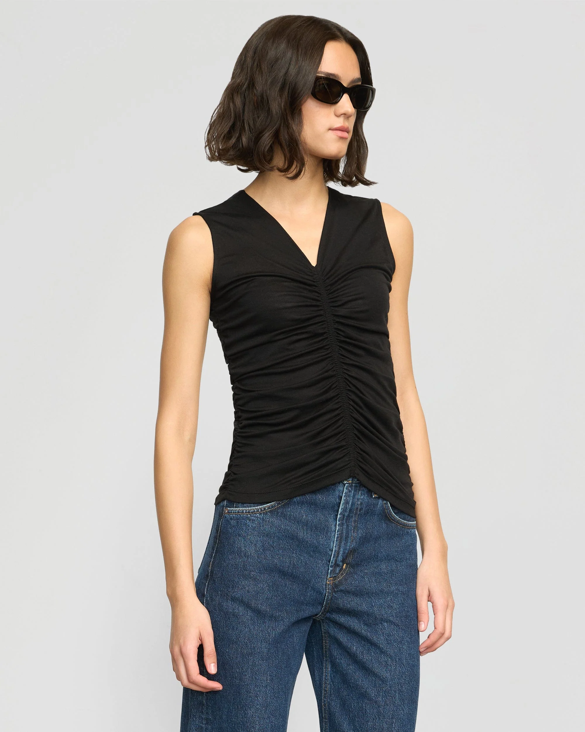 Saleha Ruched-Front Sleeveless Tank