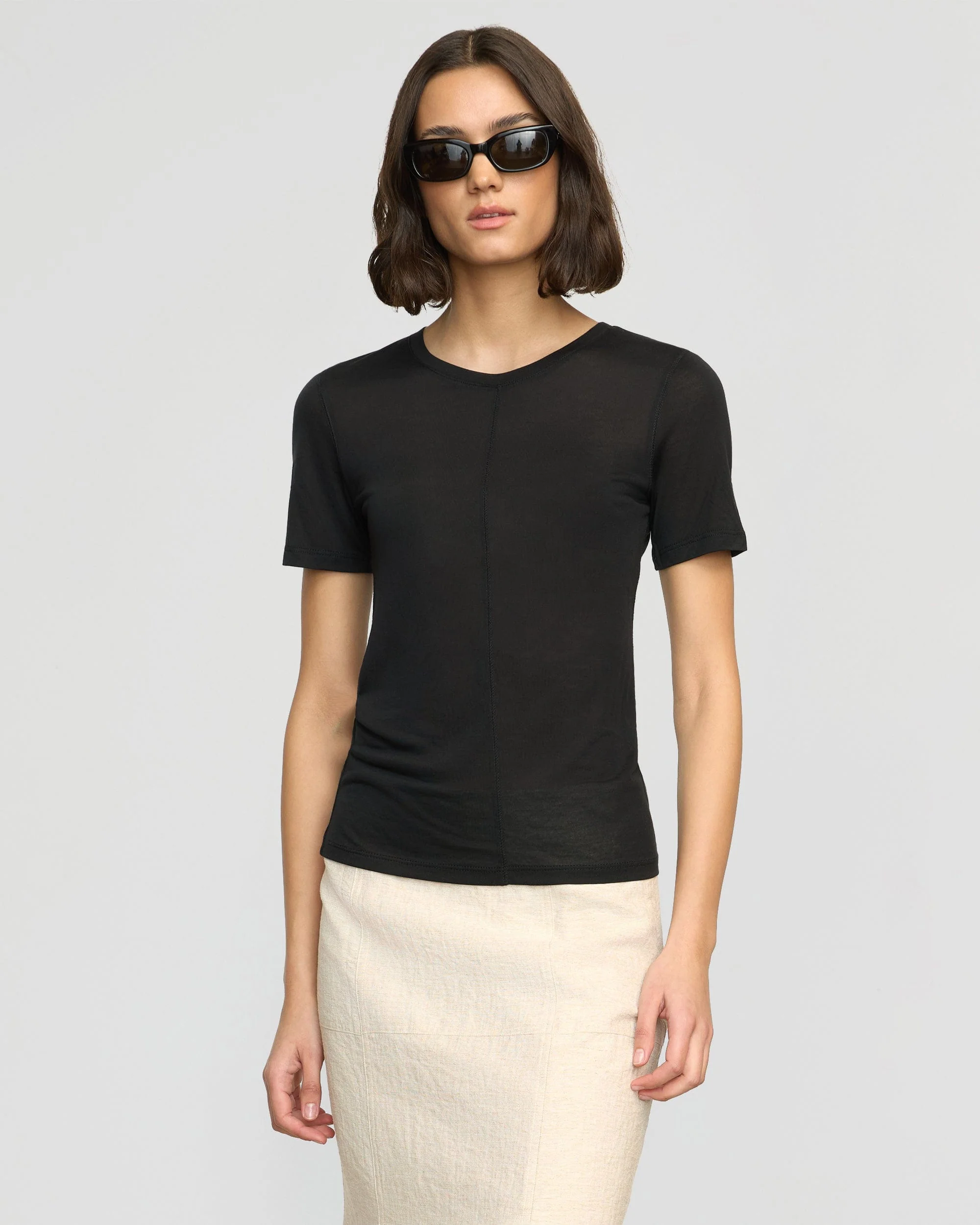Thea Semi-Sheer Tencel Crew-Neck Tee