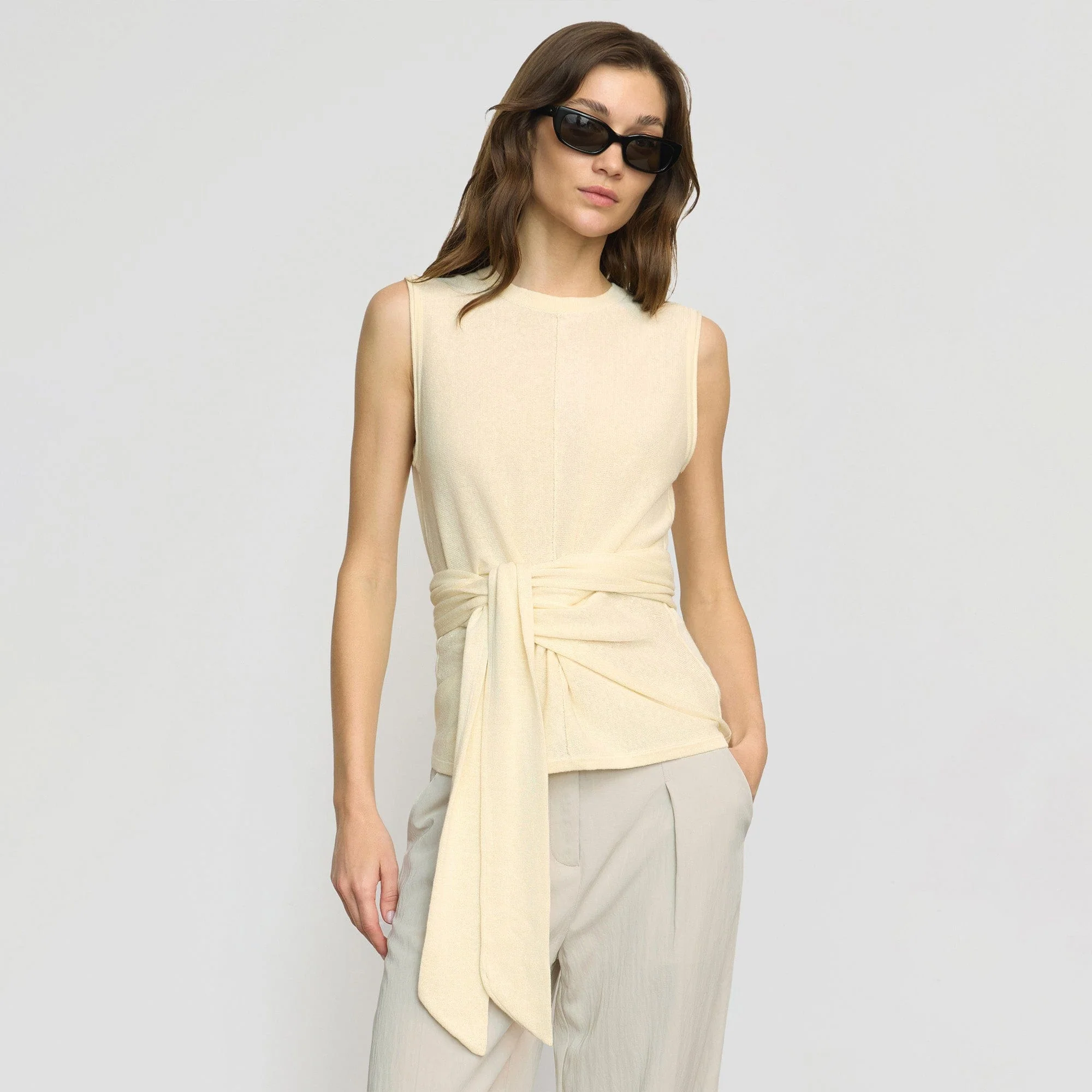 Rois Tie-Front Linen-Cotton Top