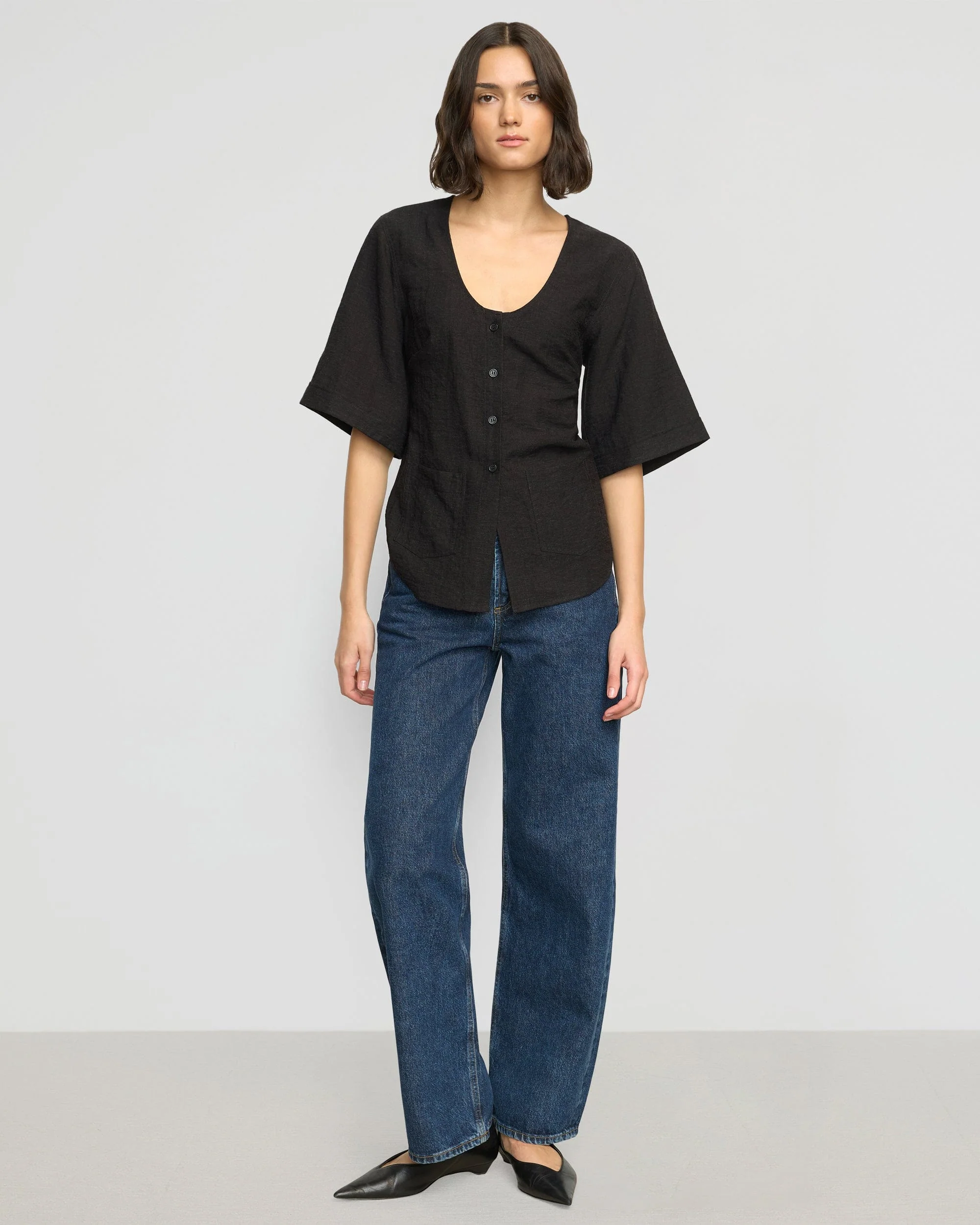 Katniss Pocket Tulip-Hem Blouse