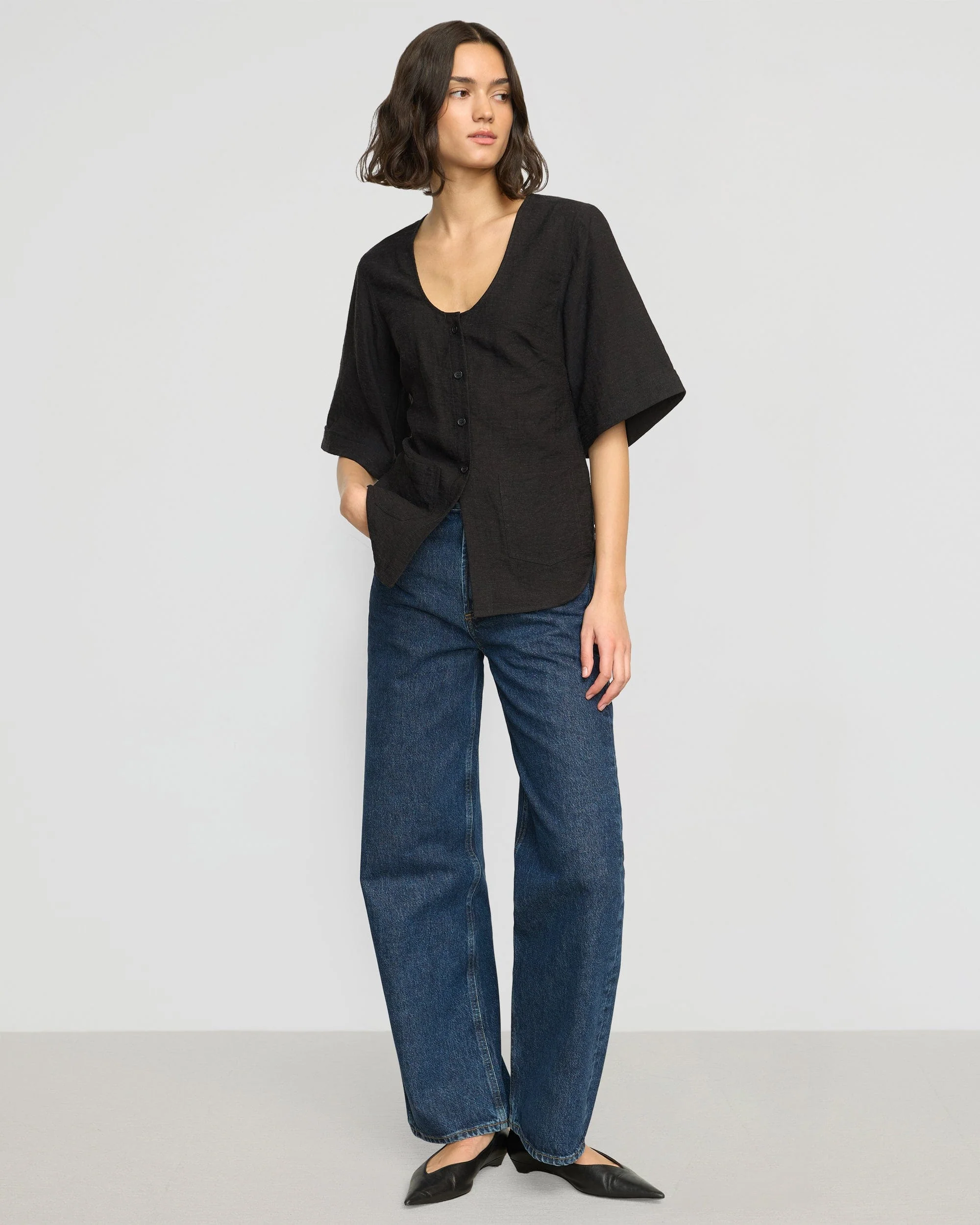 Katniss Pocket Tulip-Hem Blouse