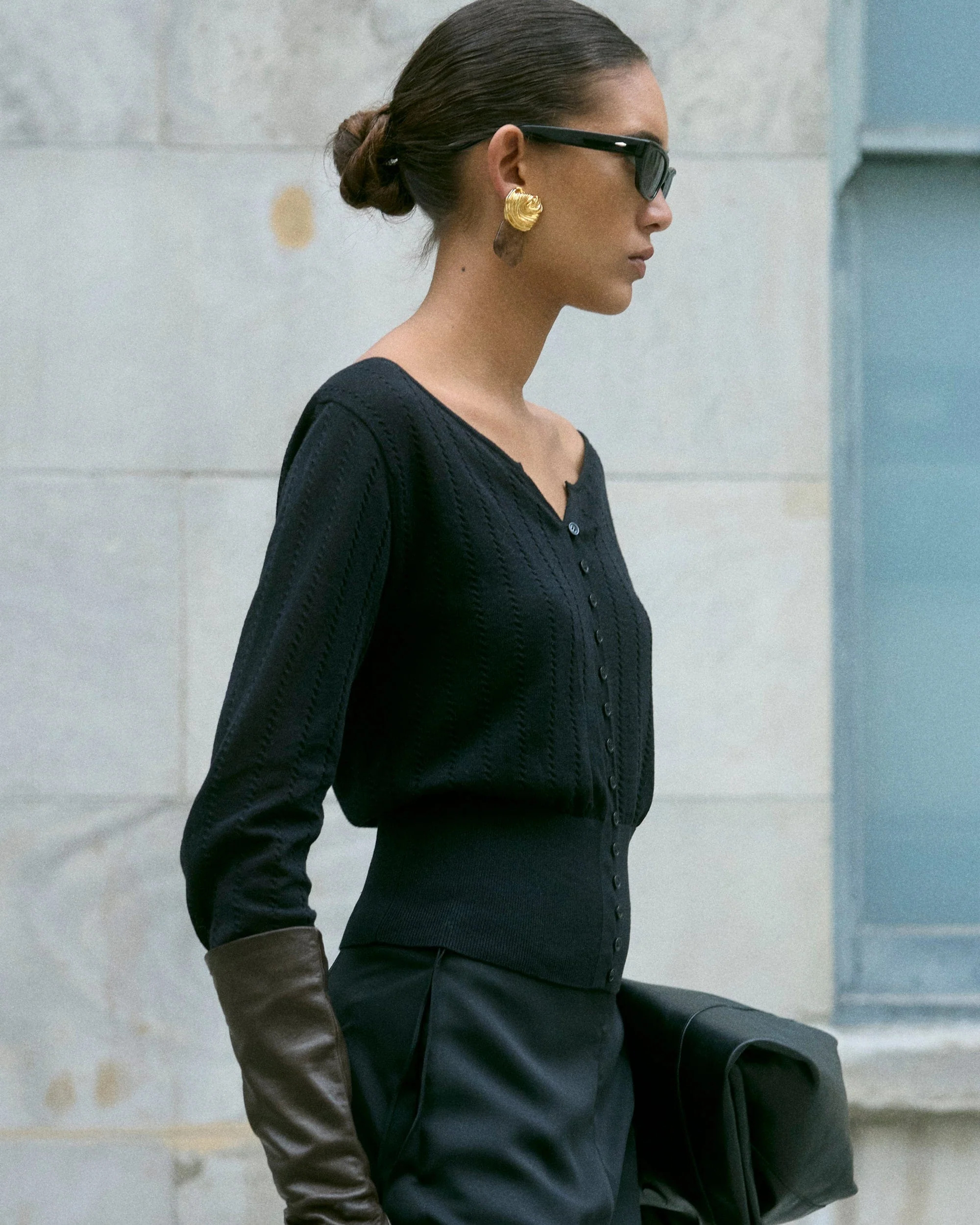 Chava Semi-Sheer Button Knit Top