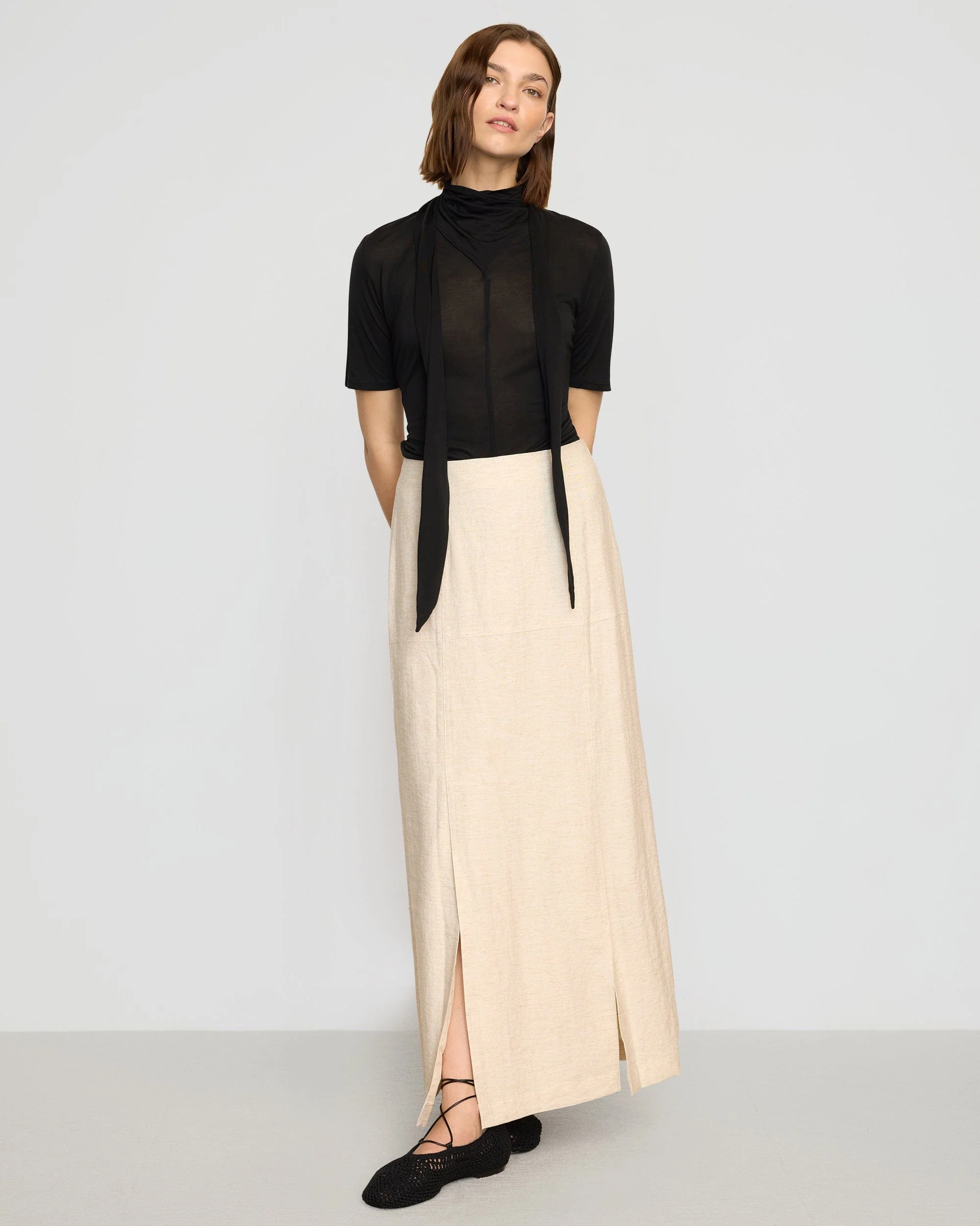 Lucine Scarf-Neck Semi-Sheer Tencel Tee
