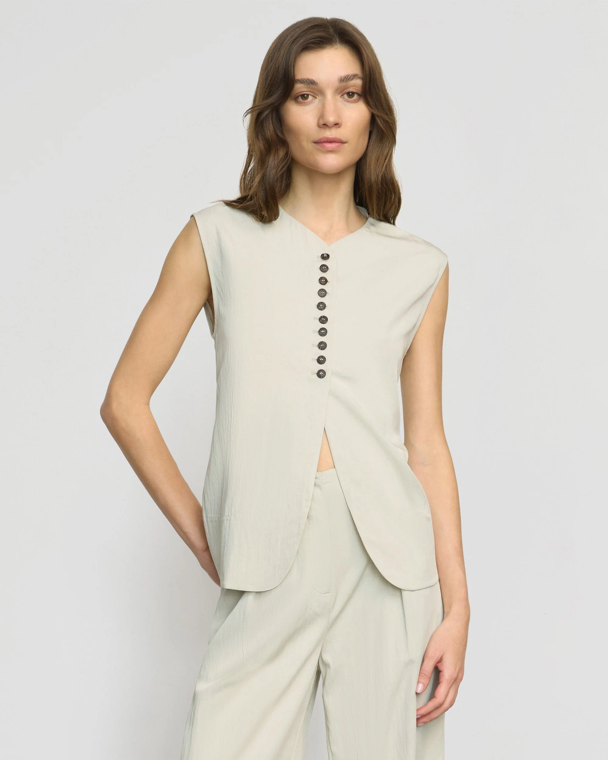 Zhou Tie-Back Button Vest