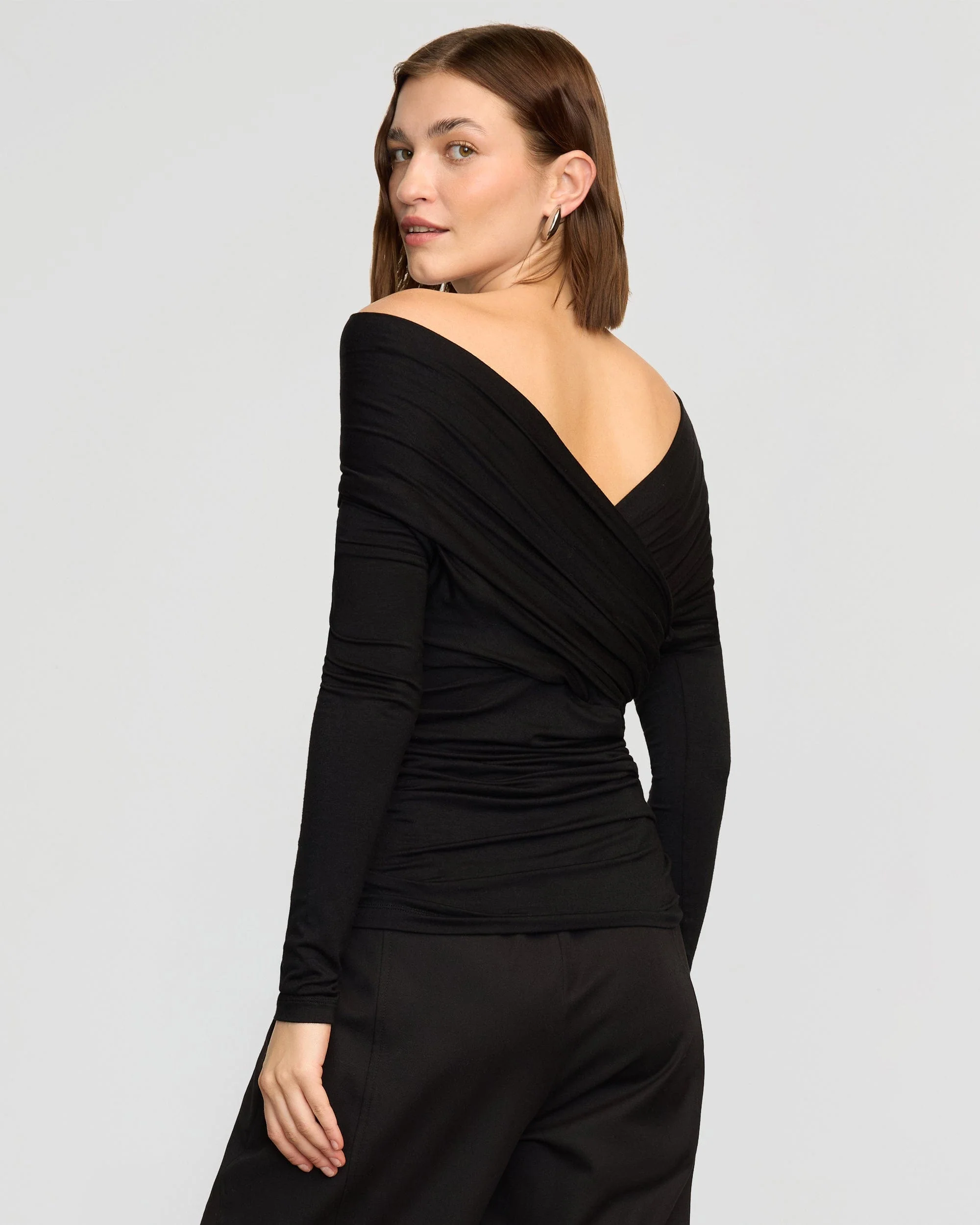 Theresa Ruched Off-Shoulder Long-Sleeve Tee