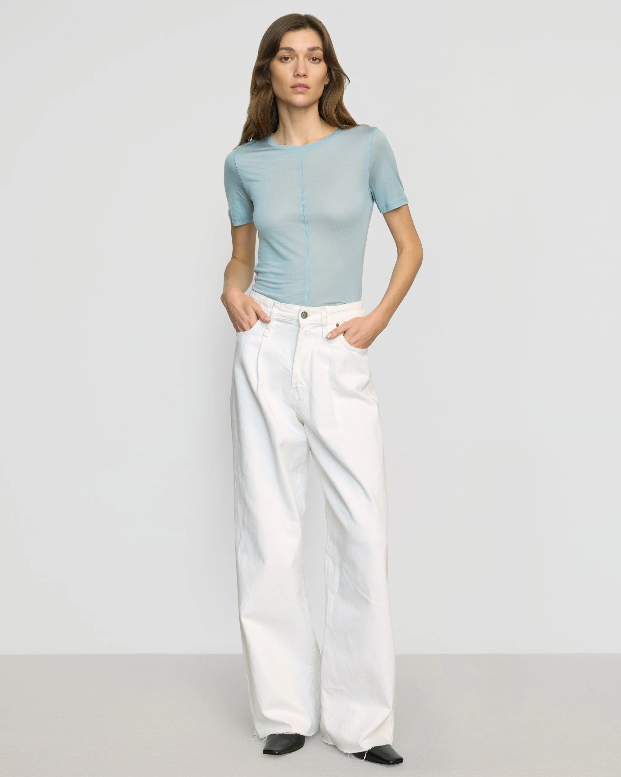 Thea Semi-Sheer Tencel Crew-Neck Tee