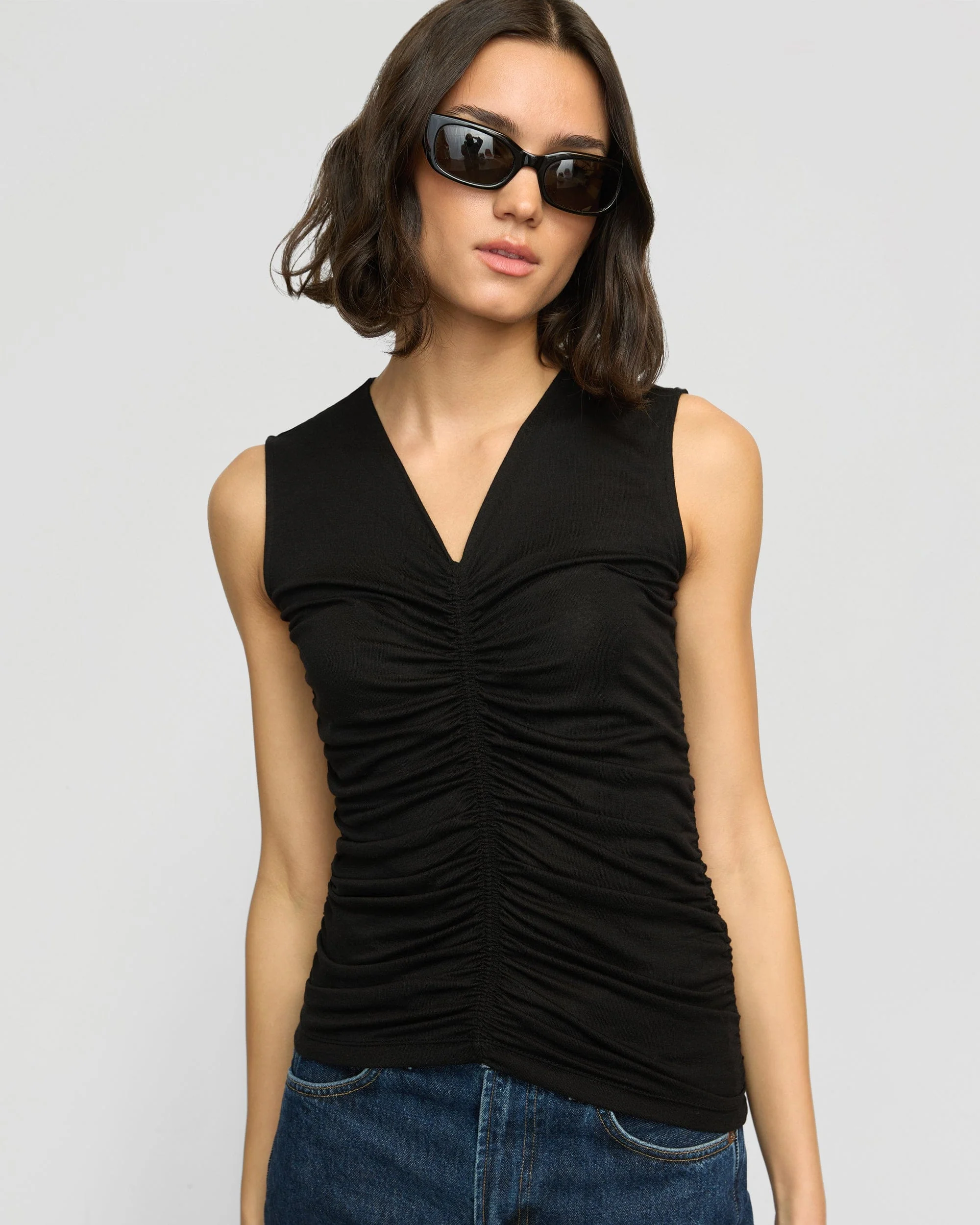 Saleha Ruched-Front Sleeveless Tank