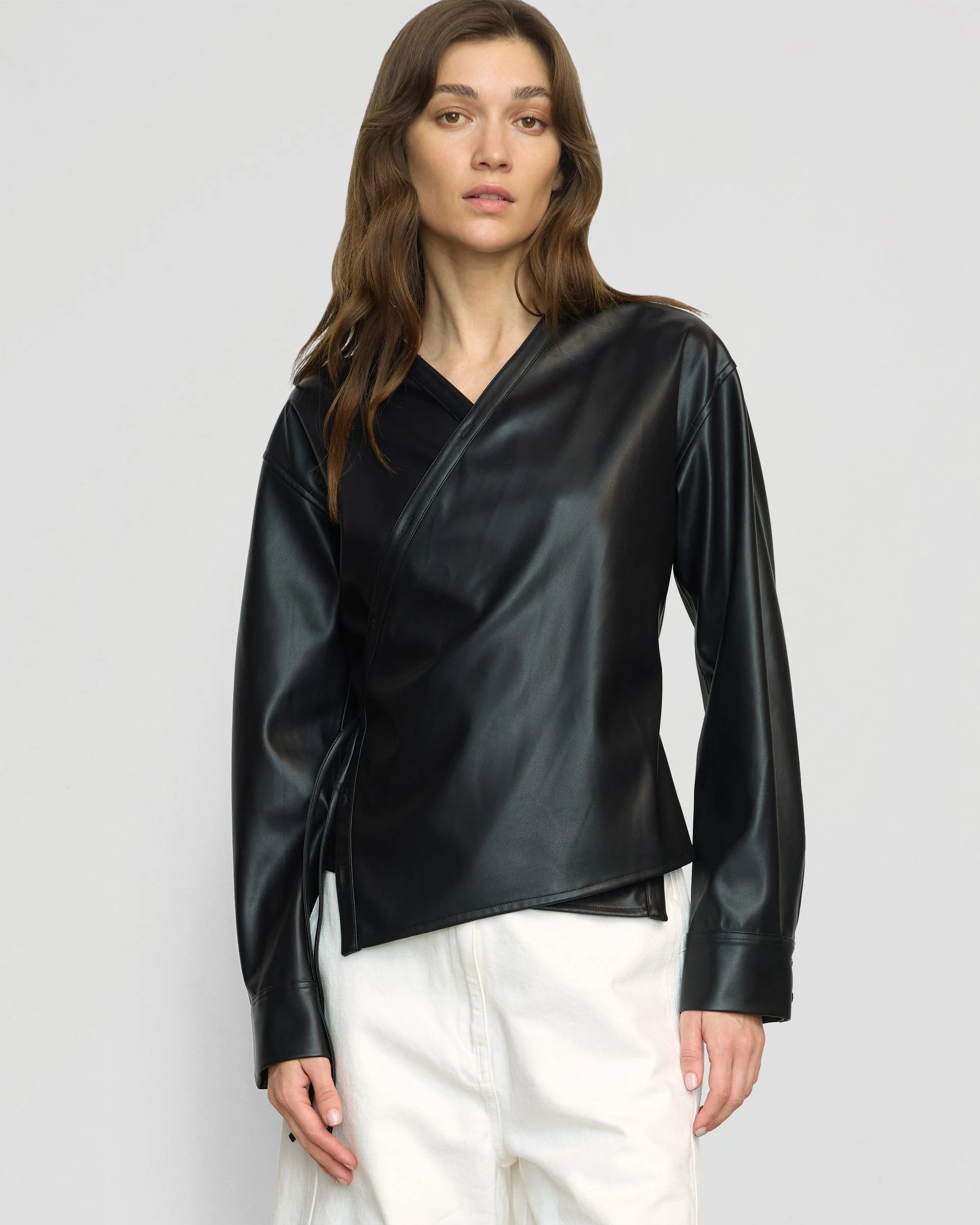 Sarit Vegan Leather Wrap Top