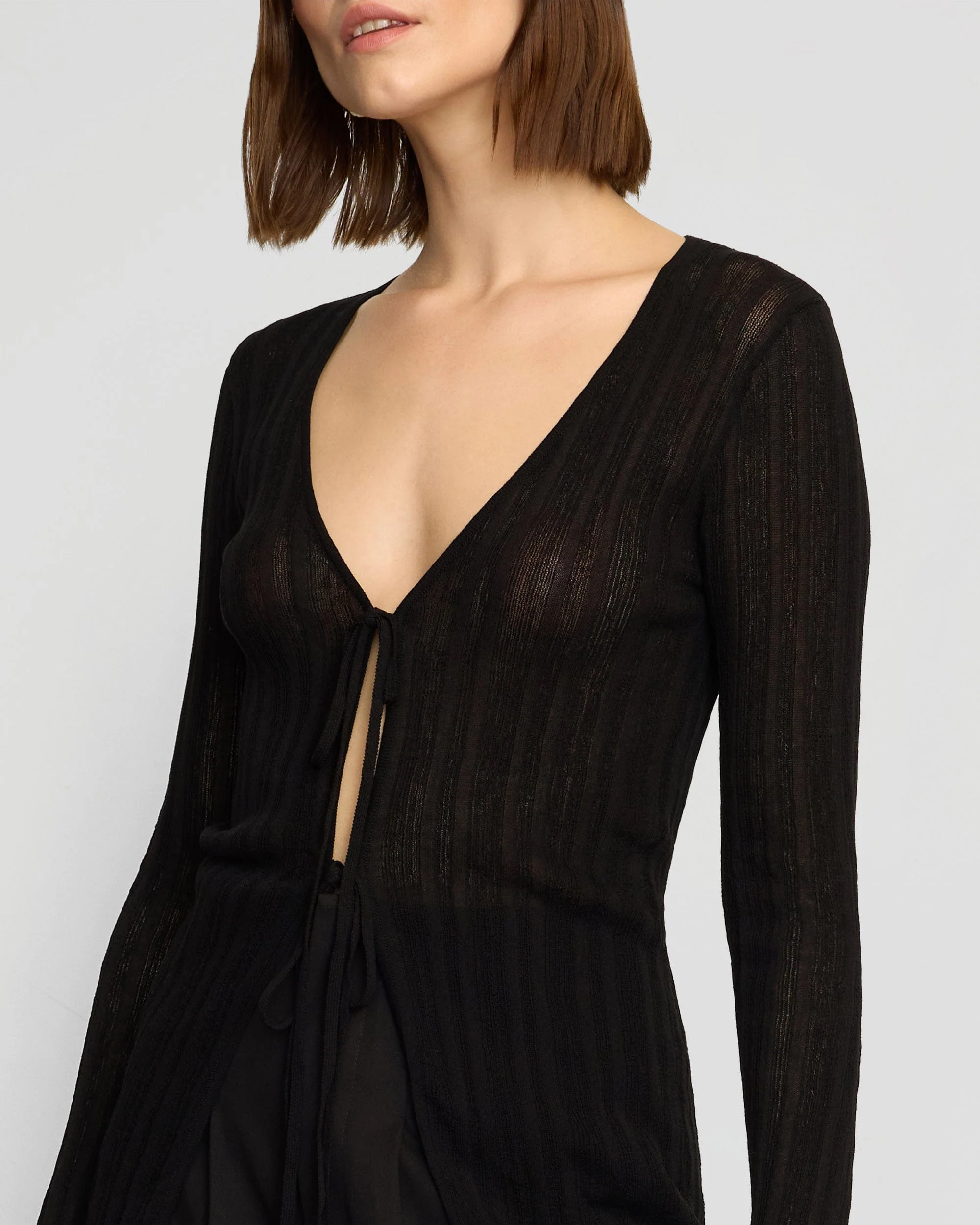 Adina Semi-Sheer Tie-Front Top