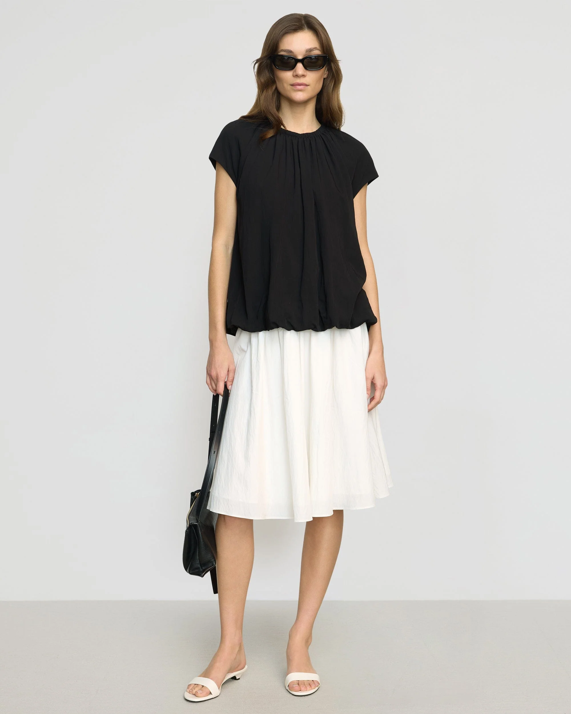 Orinda Shirred-Neck Bubble-Hem Blouse