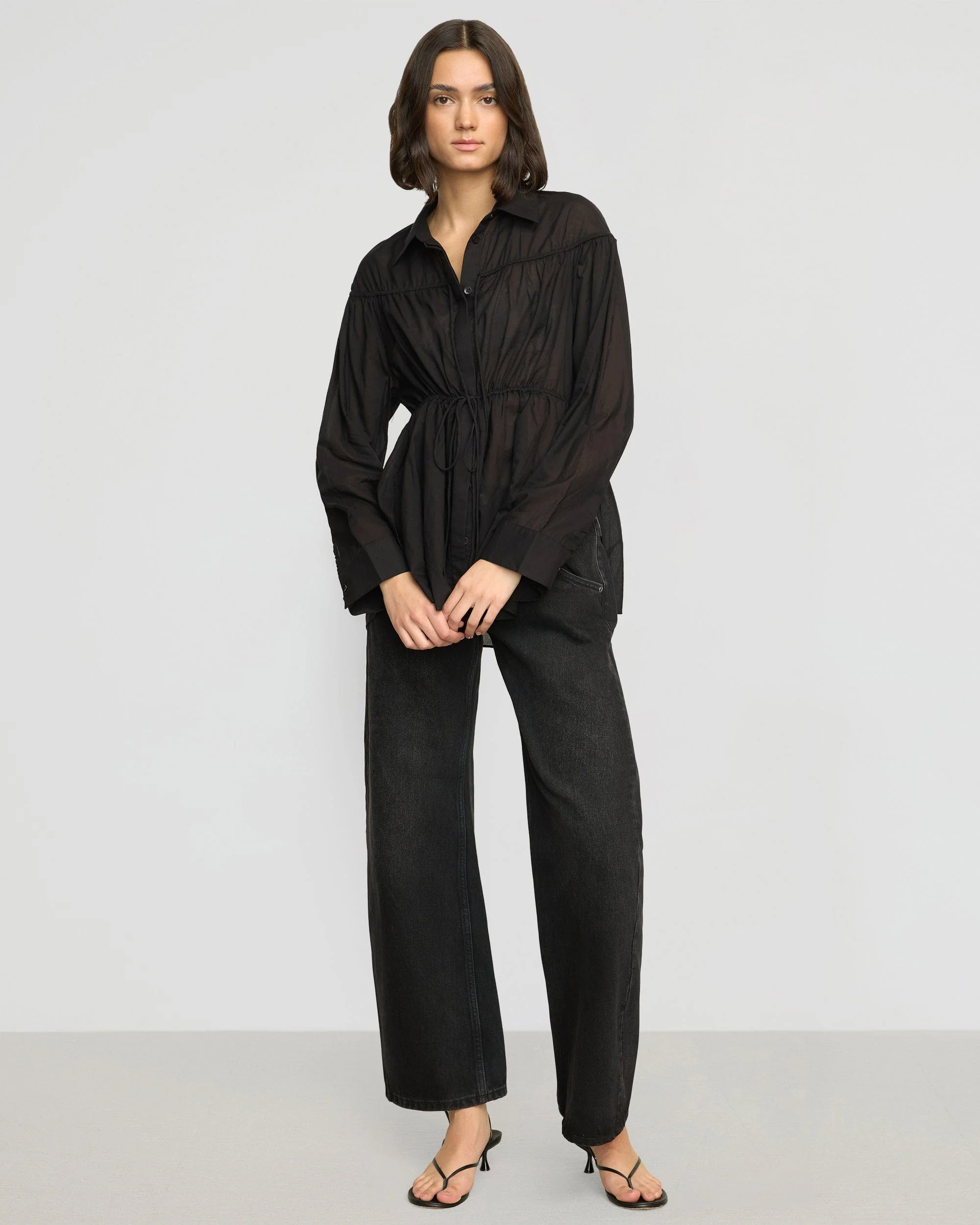 Kia Tie-Front Cotton-Silk Tunic Blouse