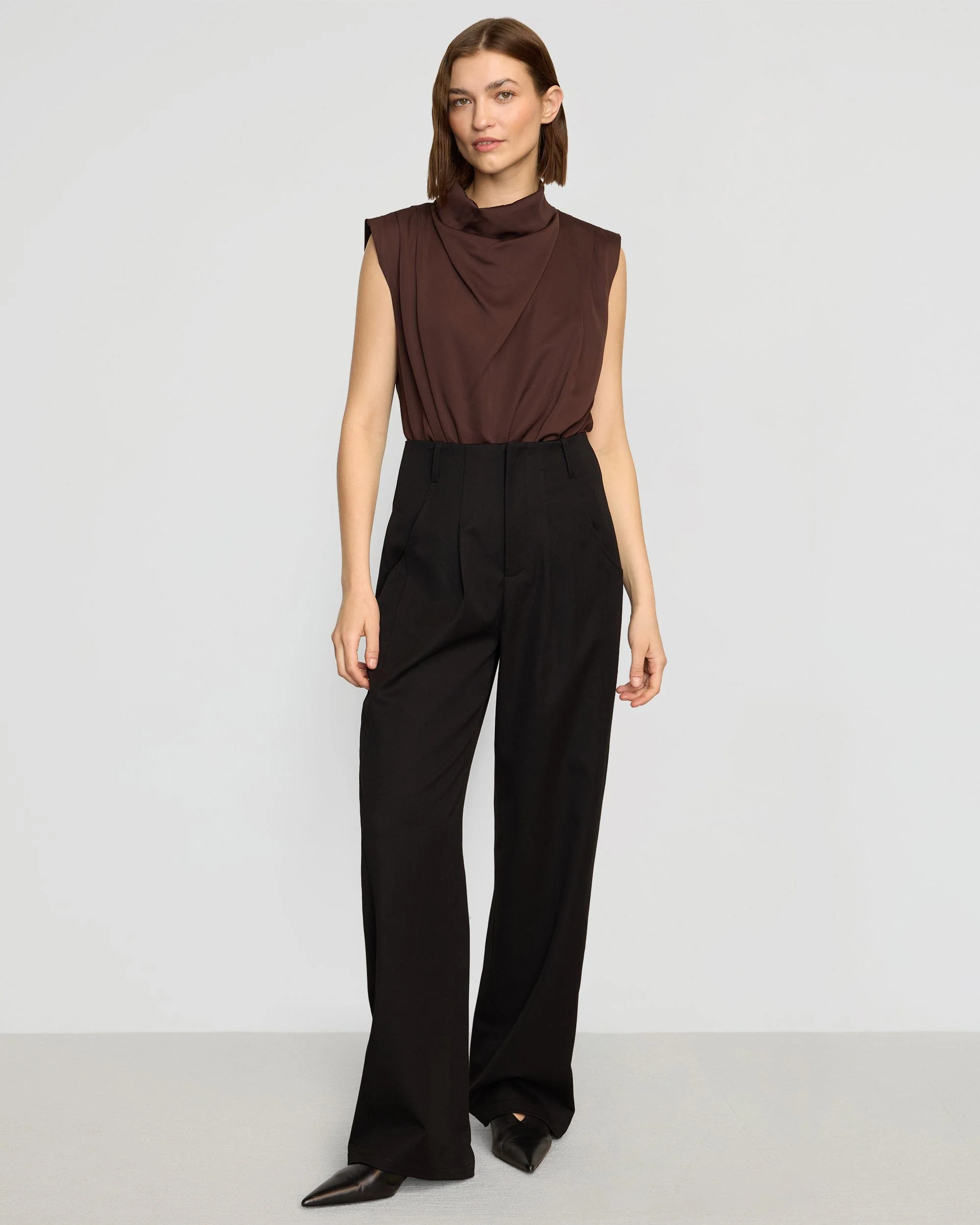 Allegra Gathered-Neck Sleeveless Blouse