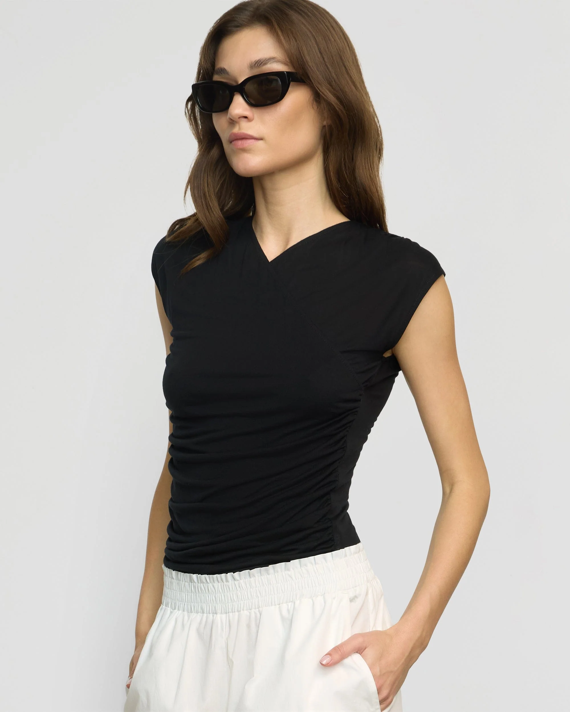 Lila Tencel Wrap-Neck Tee