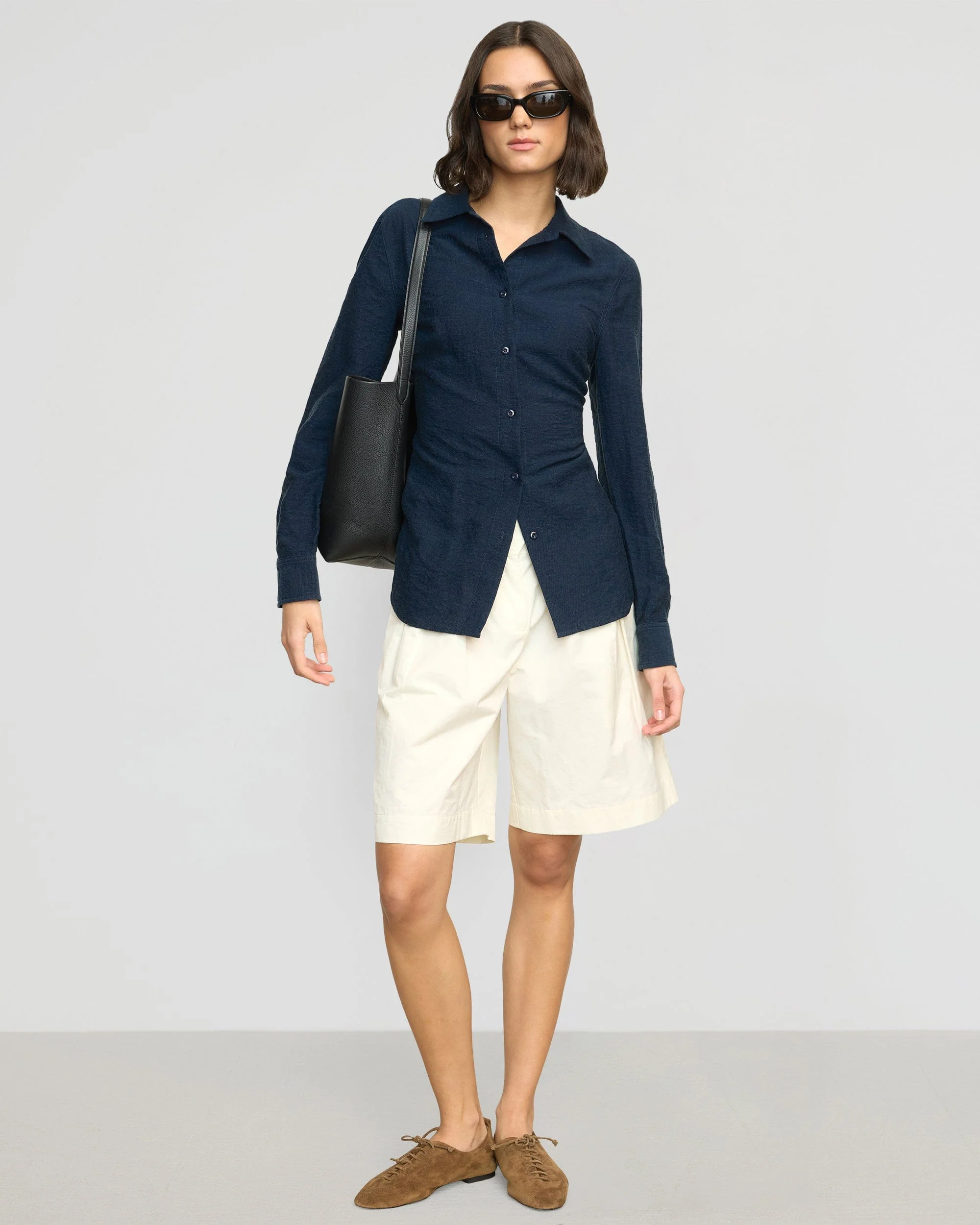 Leyton Cinch-Waist Button-Back Shirt