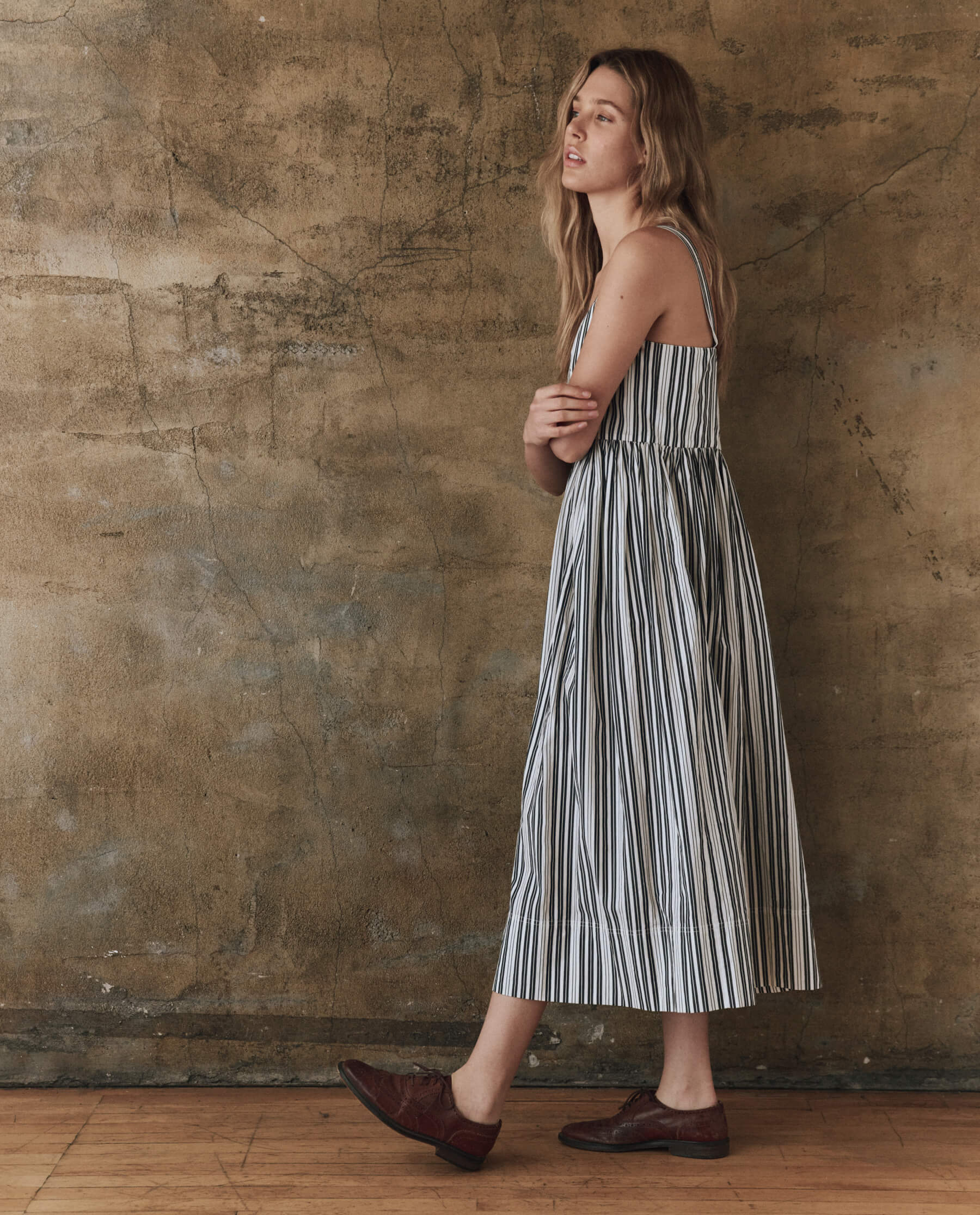 The Reyes Dress. -- Parchment Stripe