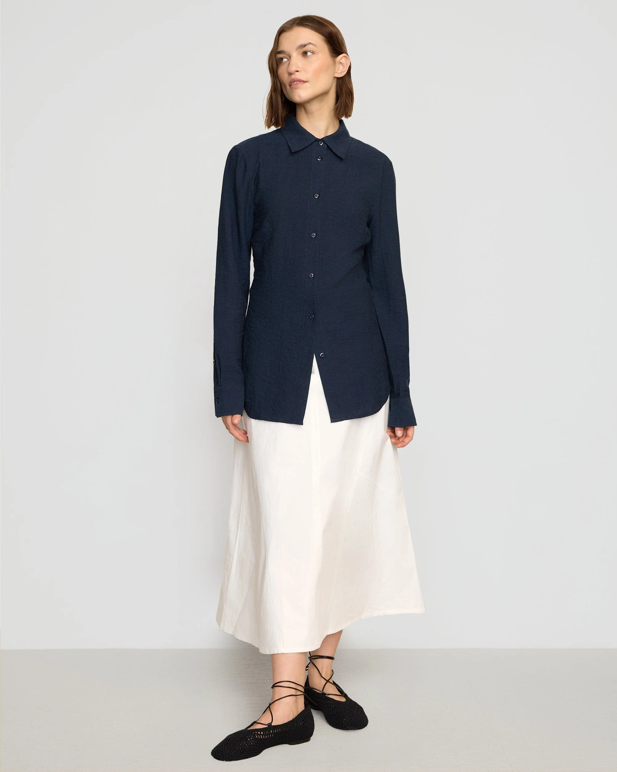 Leyton Cinch-Waist Button-Back Shirt