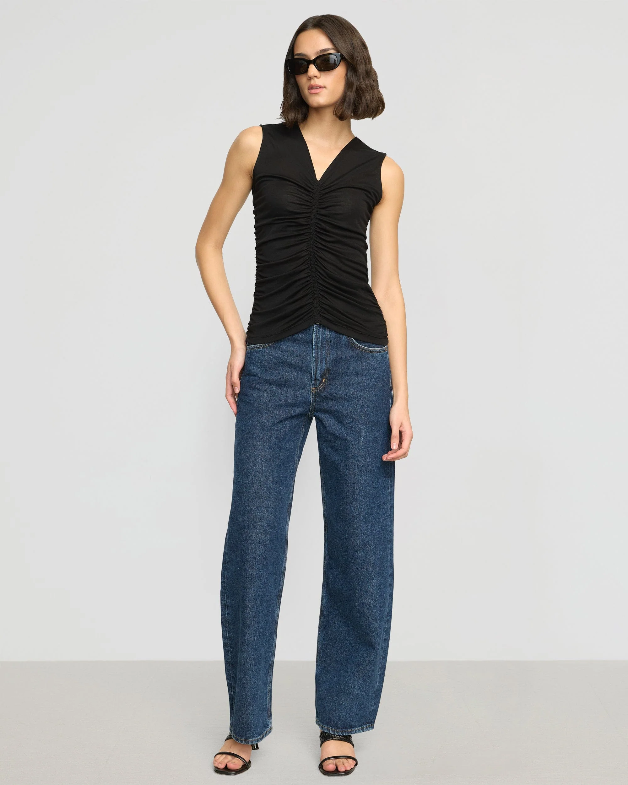 Saleha Ruched-Front Sleeveless Tank