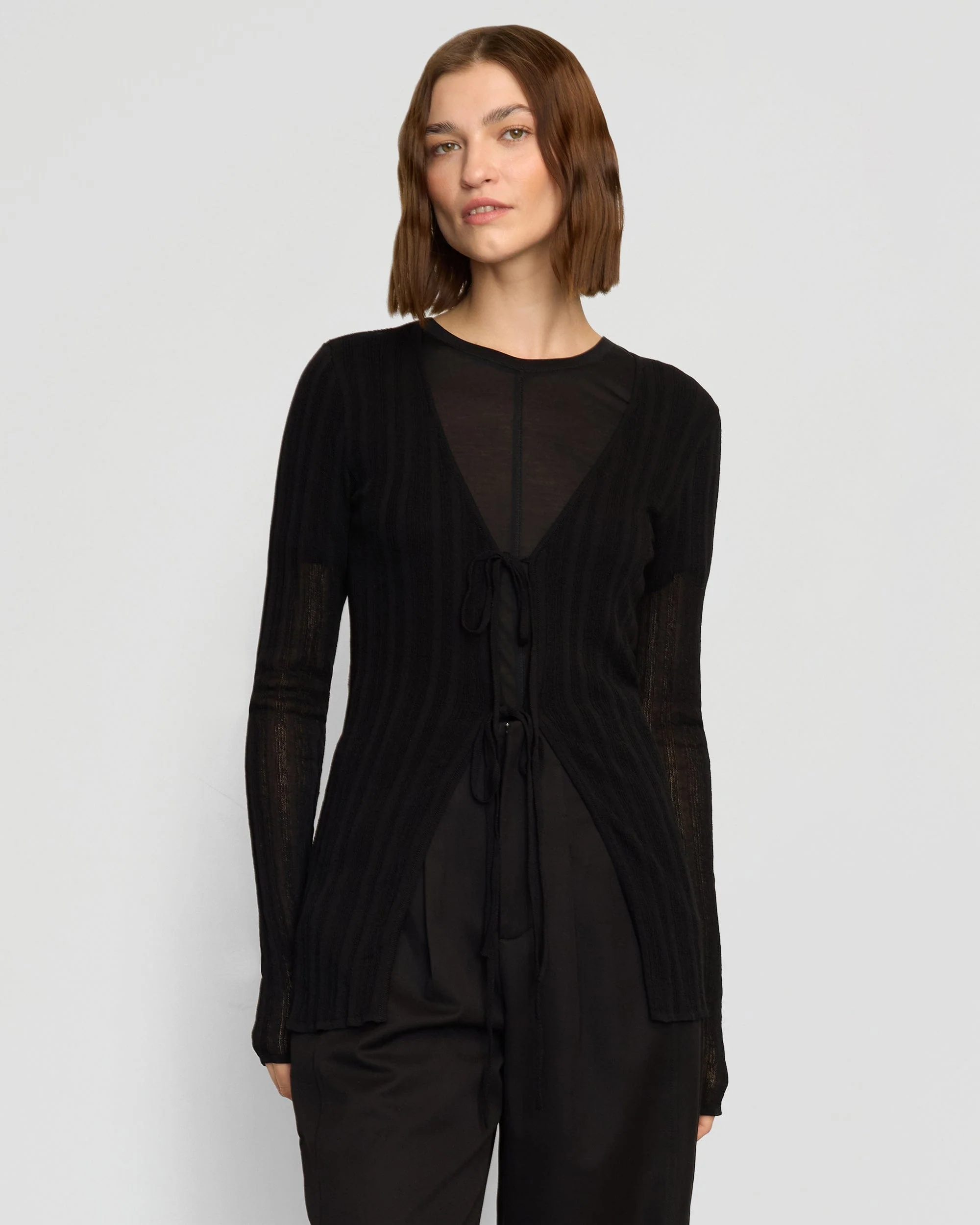 Adina Semi-Sheer Tie-Front Top