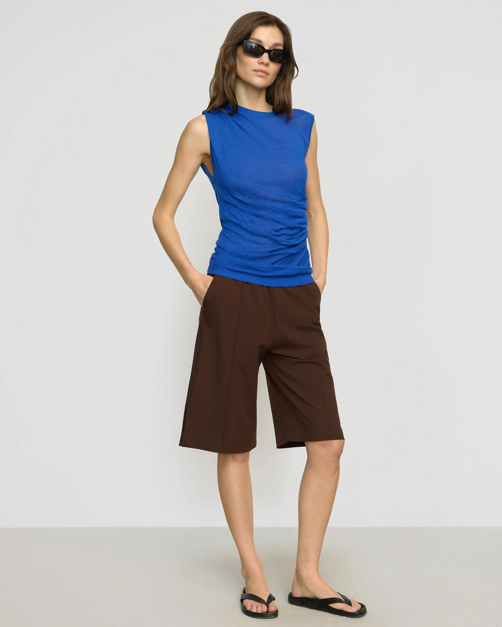 Mikey Semi-Sheer Asymmetric-Ruched Top