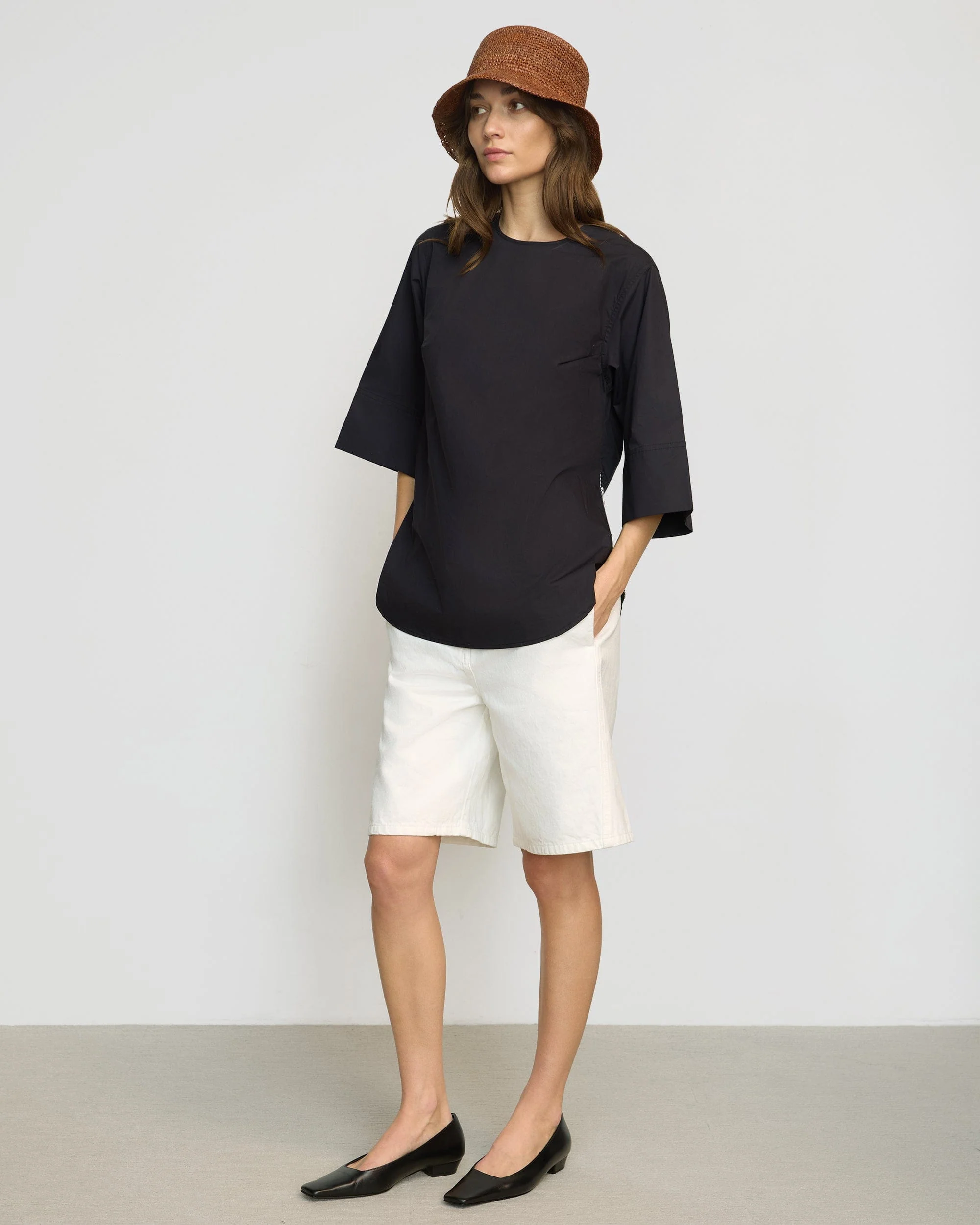 Catie Side-Zip Oversized Tulip-Hem Top