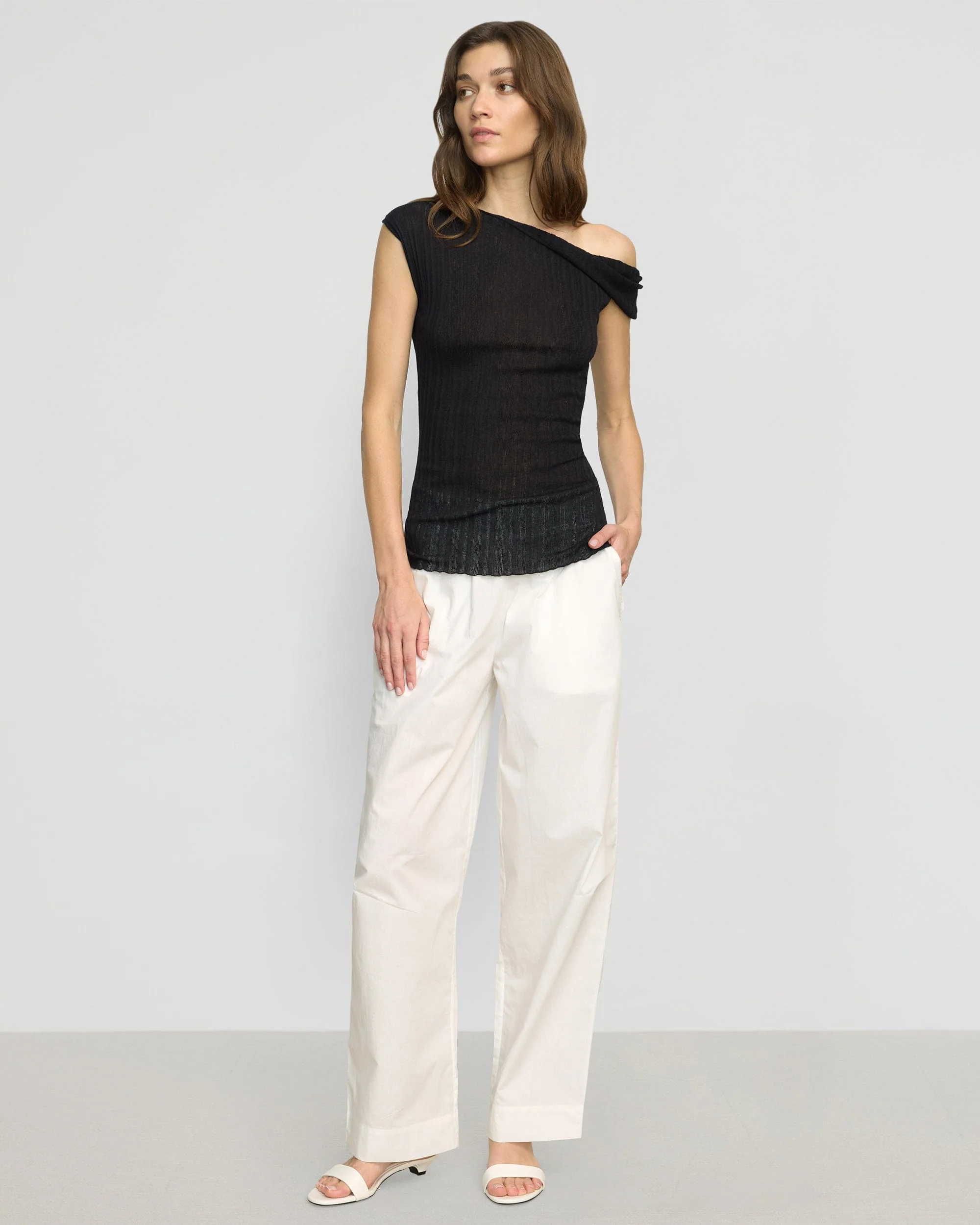 Saba Off-Shoulder Semi-Sheer Knit Top
