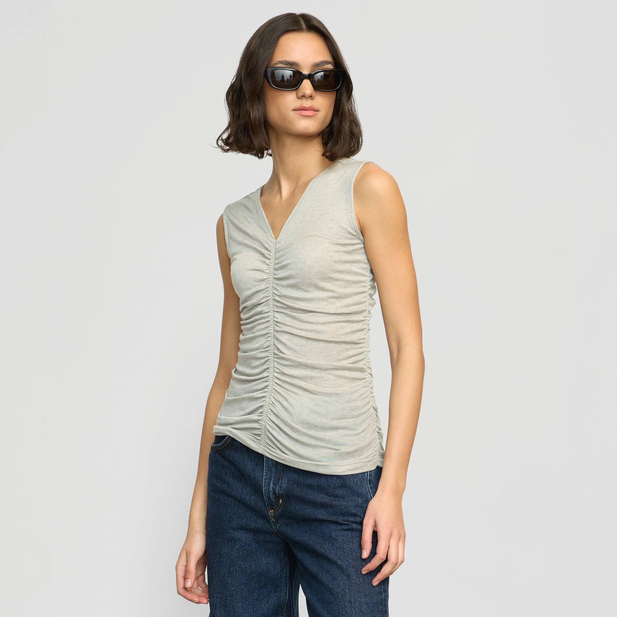 Saleha Ruched-Front Sleeveless Tank