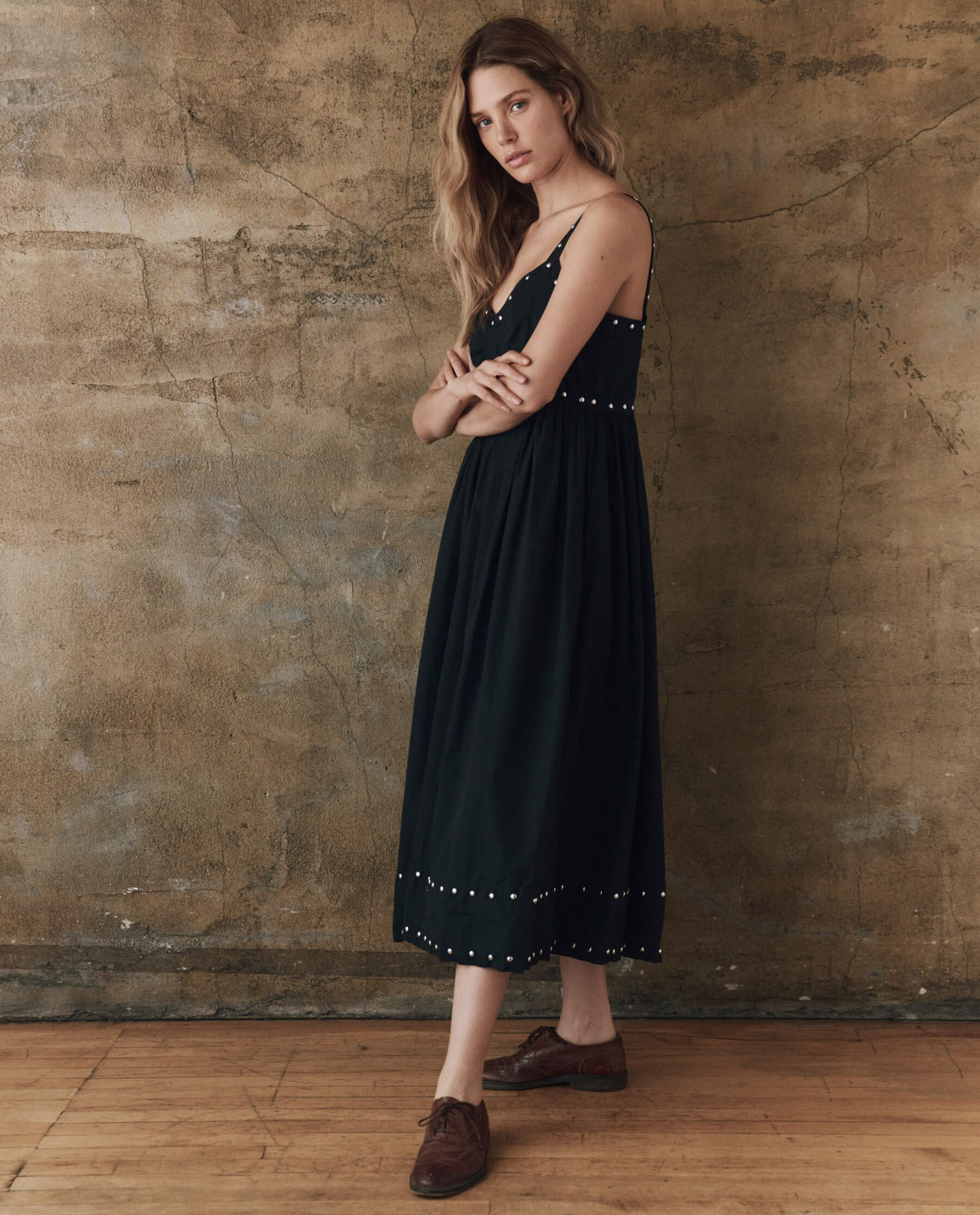 The Reyes Dress with Studs. -- Black