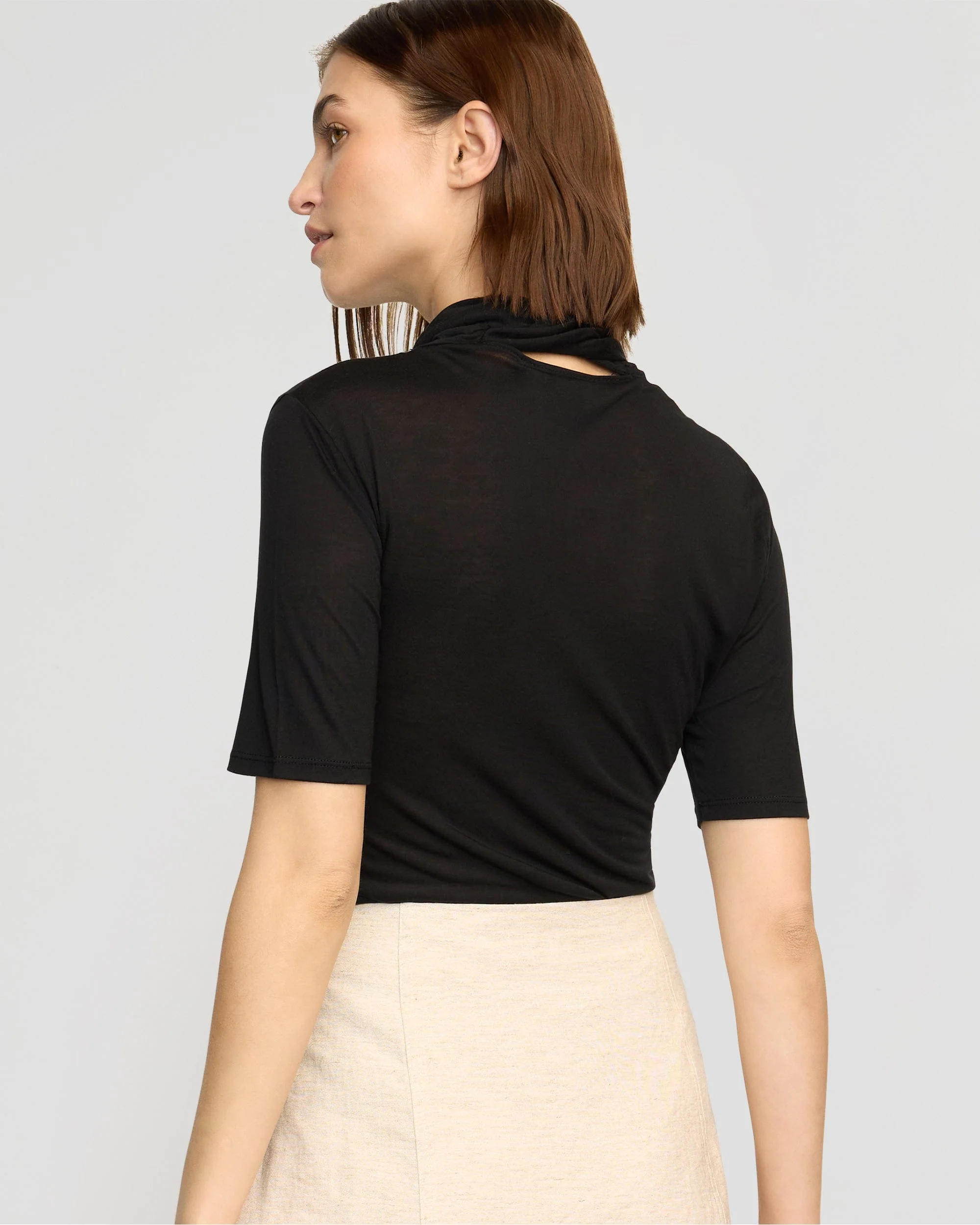 Lucine Scarf-Neck Semi-Sheer Tencel Tee