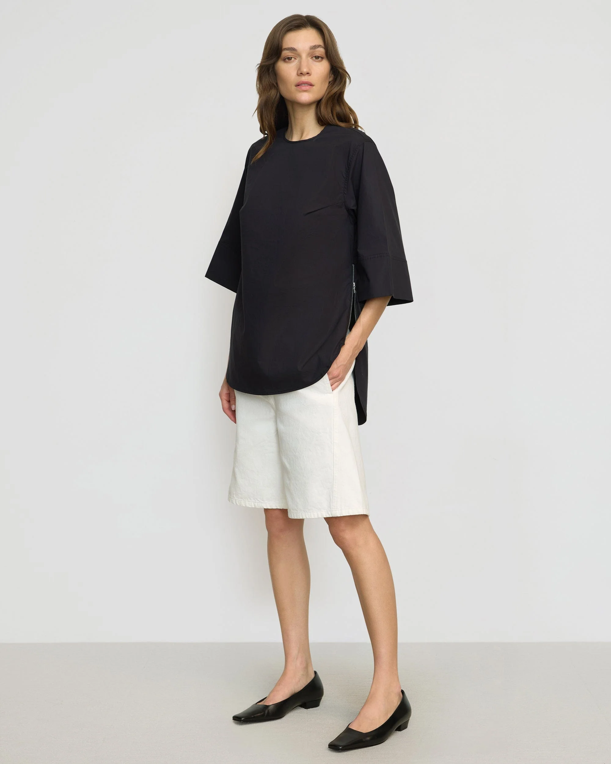 Catie Side-Zip Oversized Tulip-Hem Top